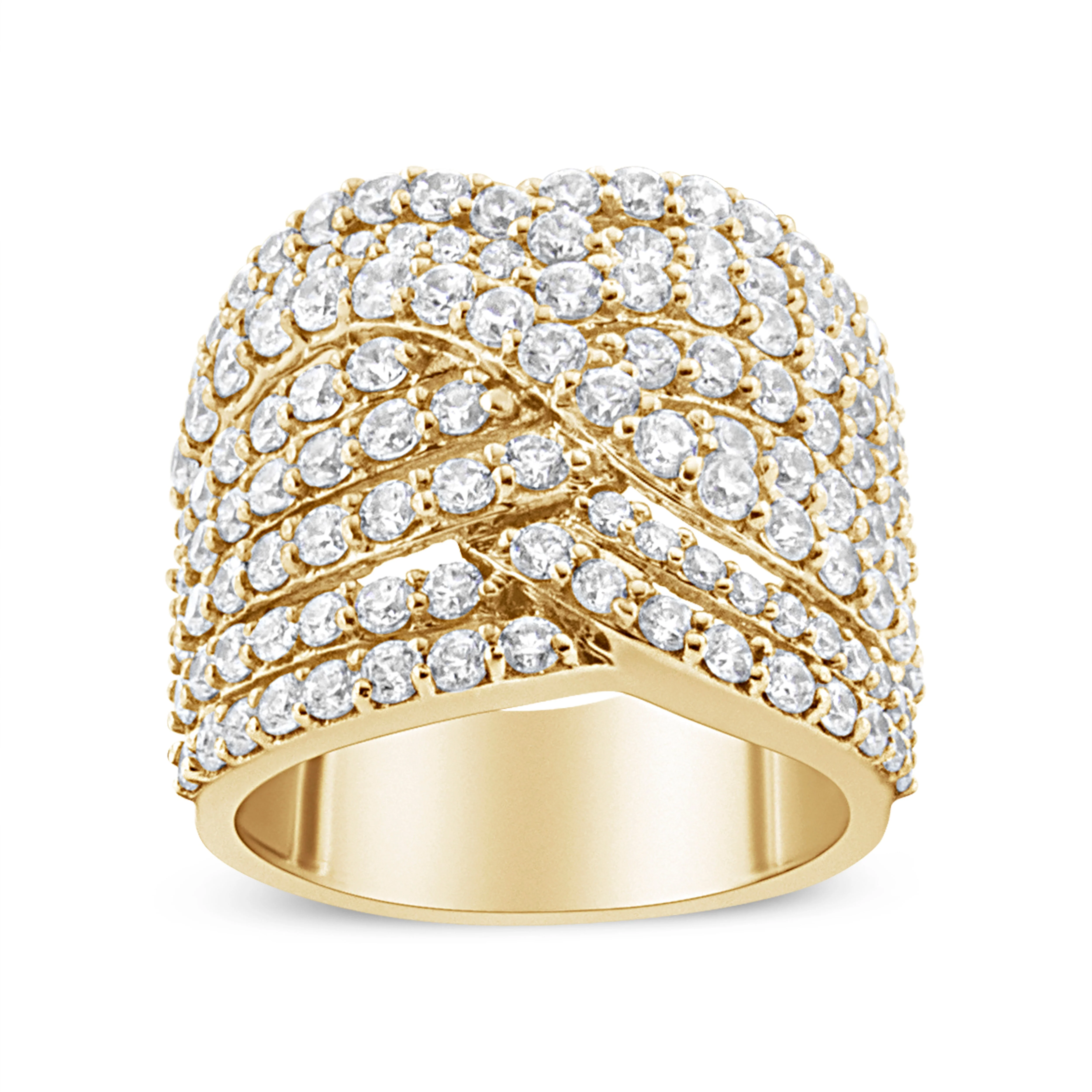 10K Yellow Gold 3.0 Cttw Diamond Eight-Row Bypass Crossover Statement Band Ring (H-I Color, I2-I3 Clarity) - Size 7 - Image 9