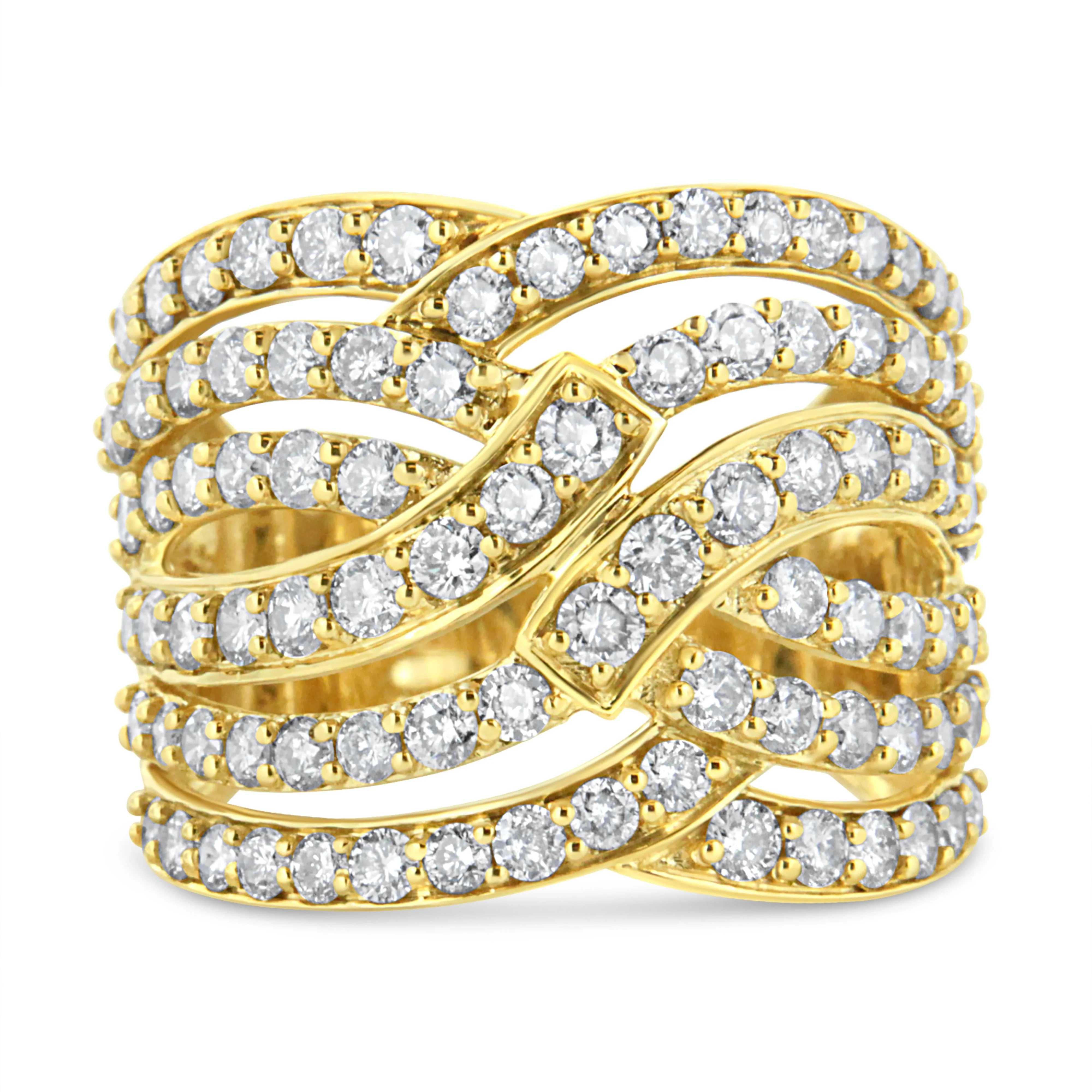 10K Yellow Gold 3.00 Cttw Diamond Multi Row Bypass Wave Cocktail Band Ring (J-K Color, I1-I2 Clarity) - Size 7 - Image 2