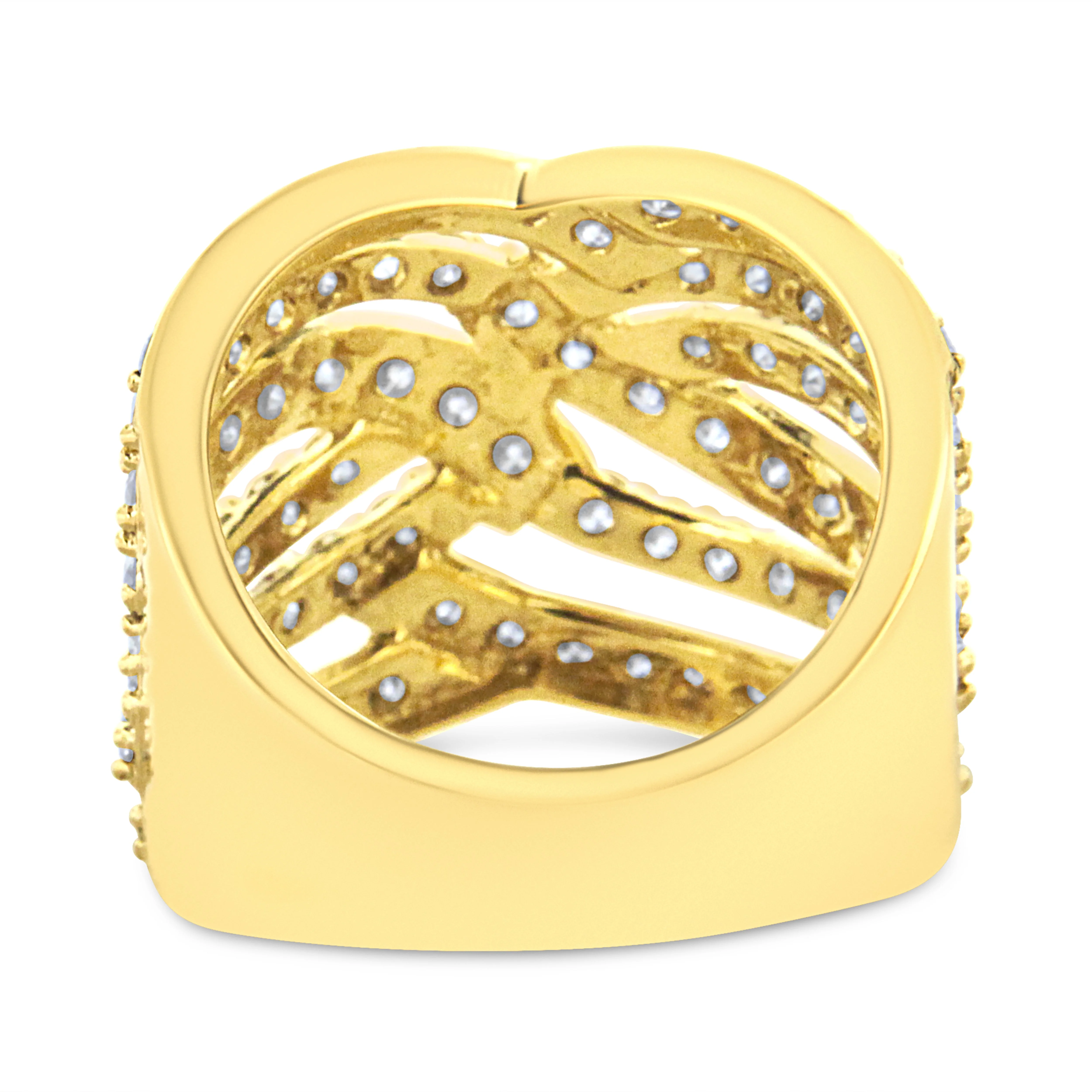10K Yellow Gold 3.00 Cttw Diamond Multi Row Bypass Wave Cocktail Band Ring (J-K Color, I1-I2 Clarity) - Size 7 - Image 7