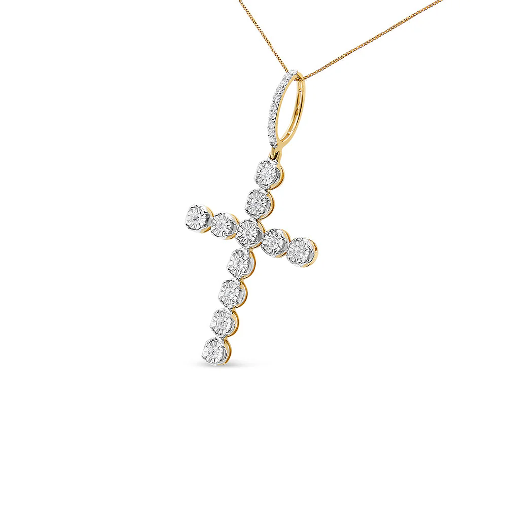 10K Yellow Gold 5/8 Cttw Miracle Set Round Diamond Circle Link Cross Pendant Necklace for Men (H-I Color, SI1-SI2 Clarity) - NO CHAIN INCLUDED - Image 4
