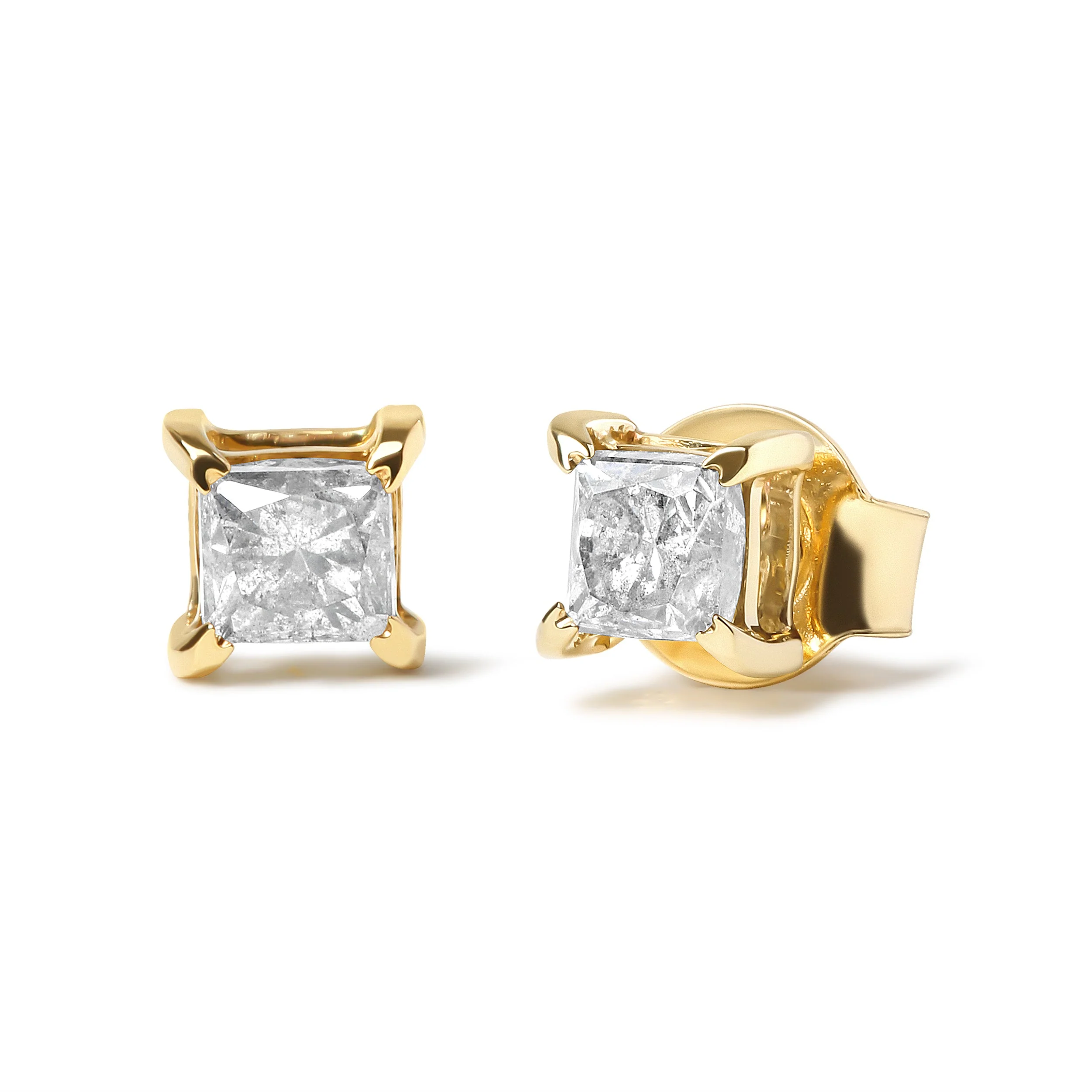 10K Yellow Gold 5/8 Cttw Princess Cut Diamond 4-Prong Solitaire Stud Earrings (J-K Color, I2-I3 Clarity) - Image 2