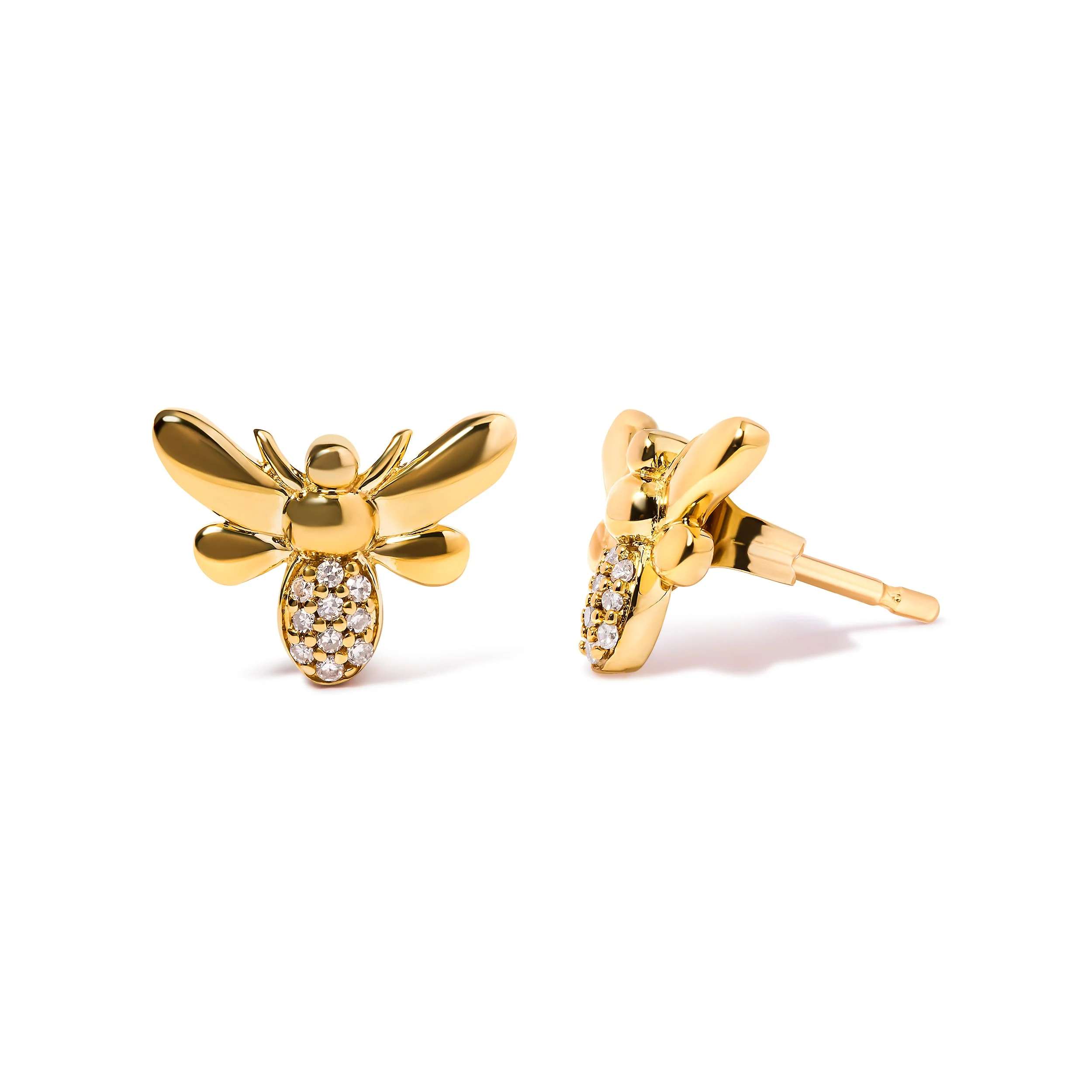 10K Yellow Gold Diamond Accented Bumble Bee Stud Earring (H-I Color, I1-I2 Clarity) - Image 2
