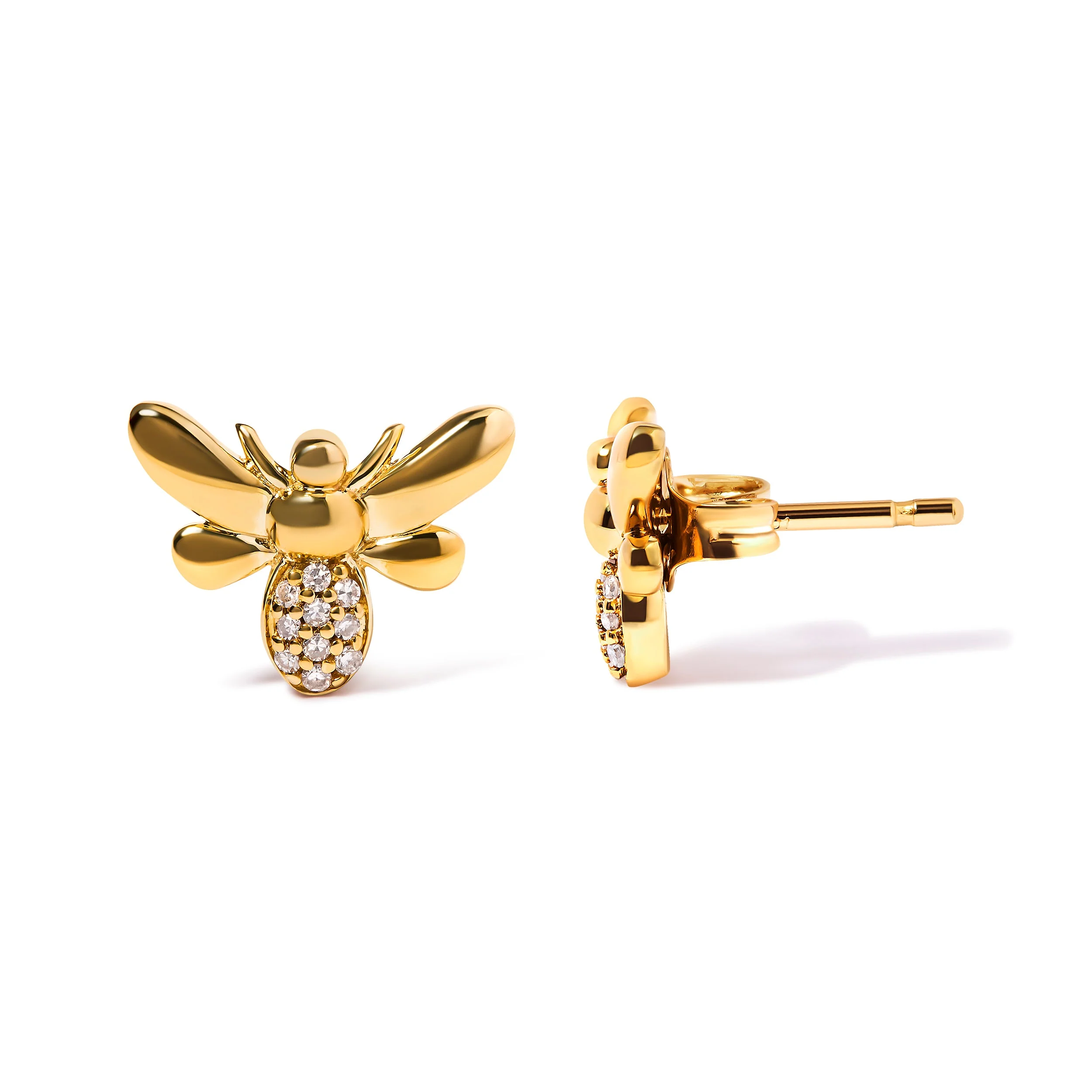 10K Yellow Gold Diamond Accented Bumble Bee Stud Earring (H-I Color, I1-I2 Clarity) - Image 6