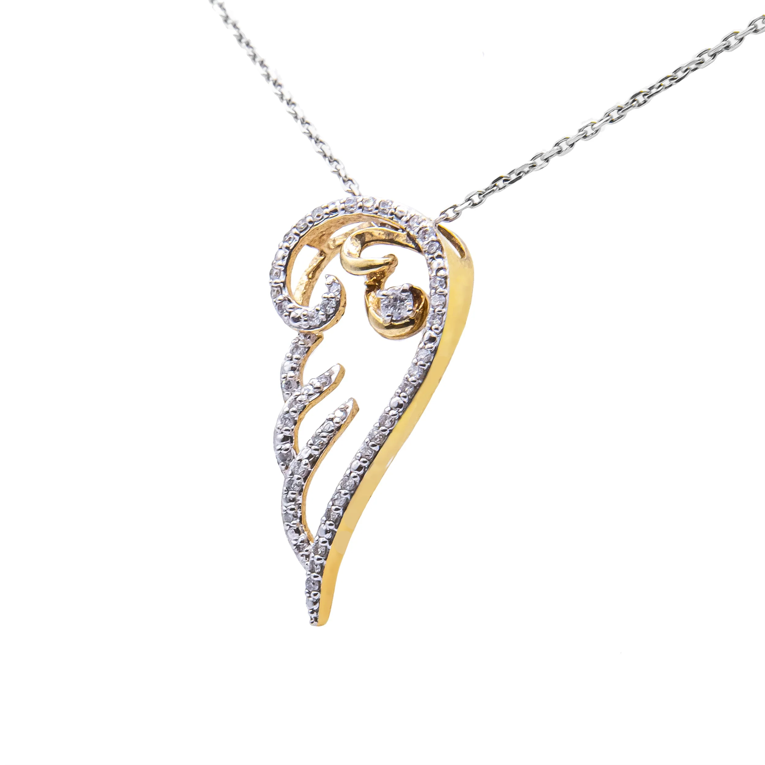 10K Yellow Gold over .925 Sterling Silver 1/4 Cttw Diamond Angel Wing 18" Pendant Necklace (H-I Color, I1-I2 Clarity) - Image 2