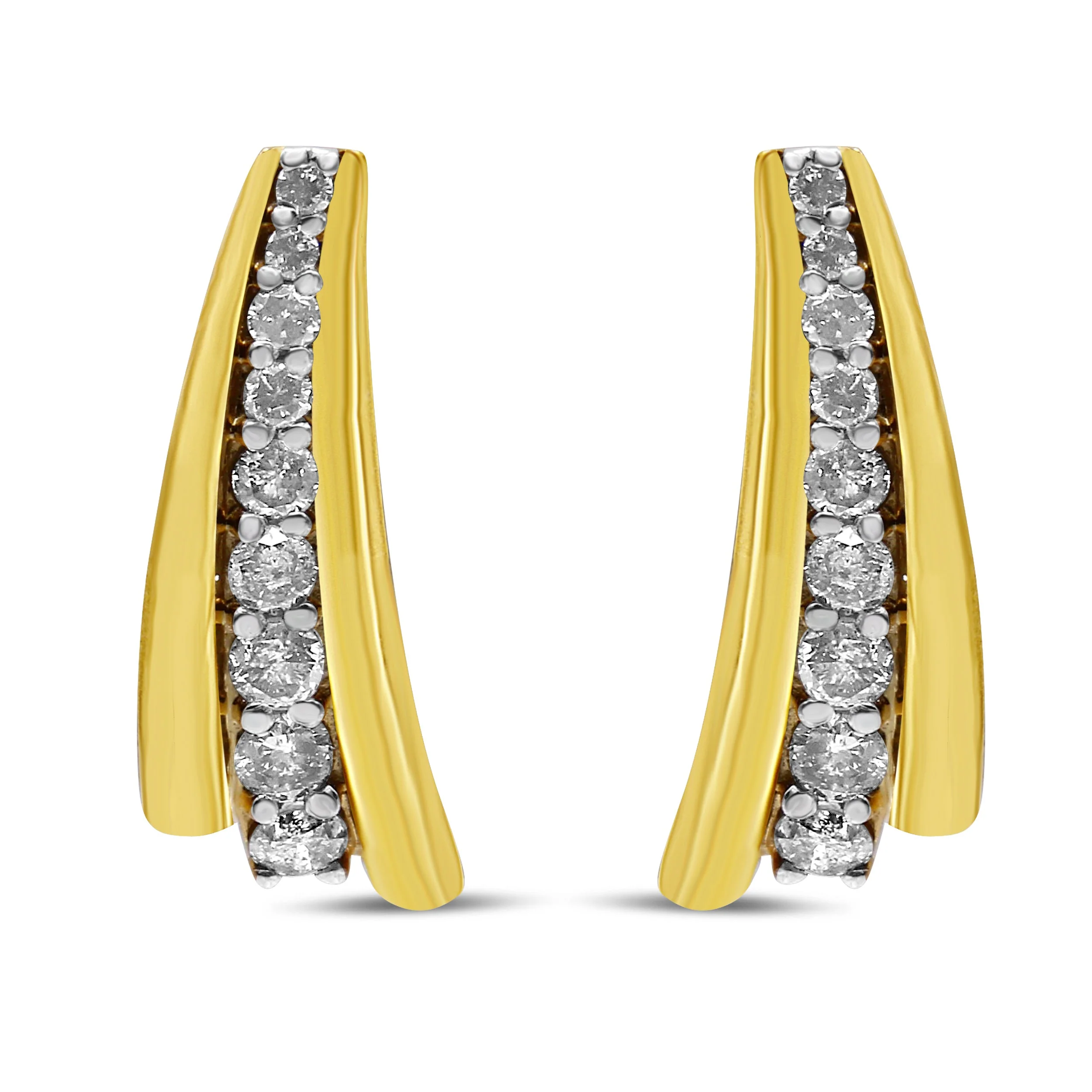 10K Yellow Gold Plated .925 Sterling Silver 1.00 Cttw Round Diamond Graduated Huggie Stud Earrings (I-J Color, I2-I3 Clarity) - Image 3