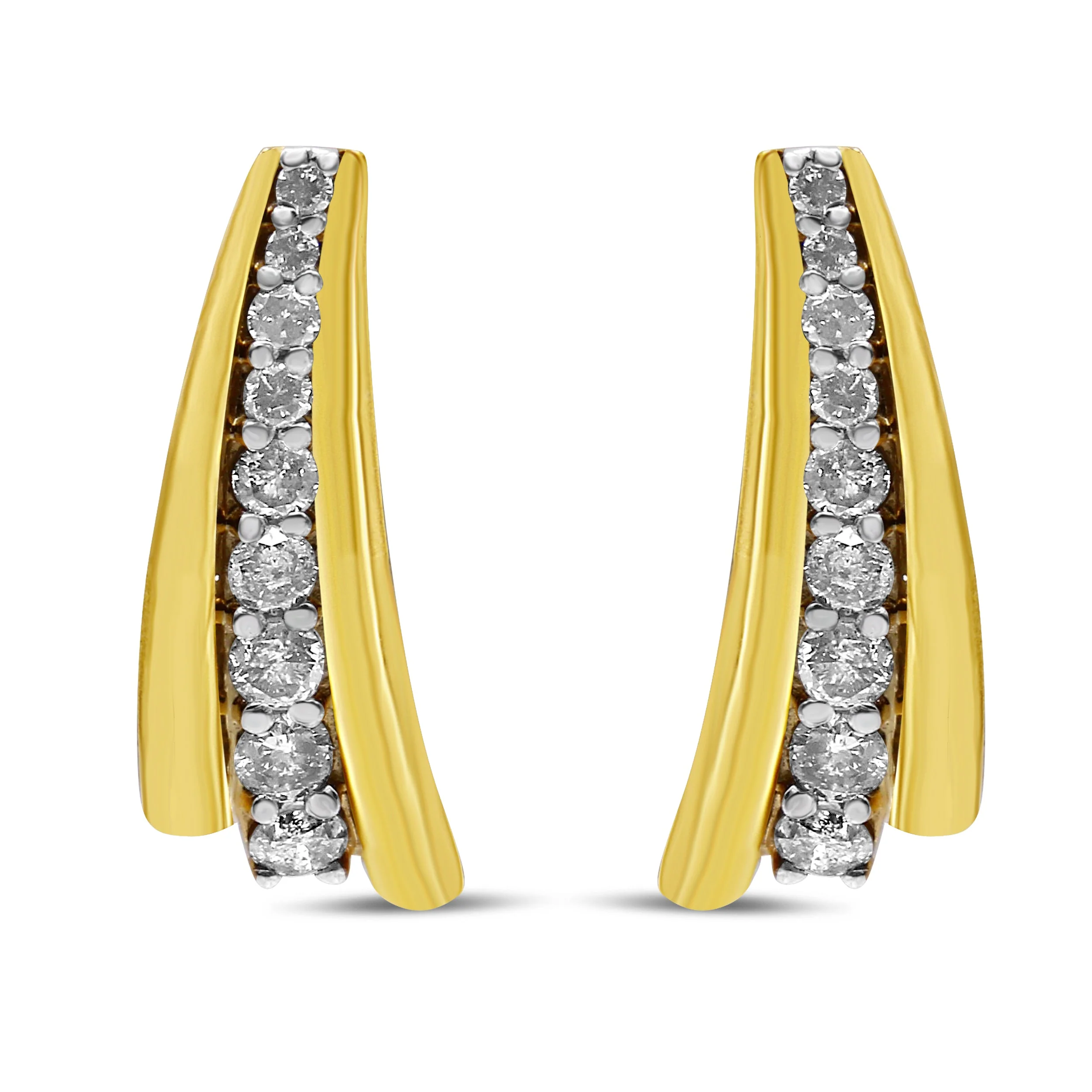 10K Yellow Gold Plated .925 Sterling Silver 1.00 Cttw Round Diamond Graduated Huggie Stud Earrings (I-J Color, I2-I3 Clarity) - Image 6