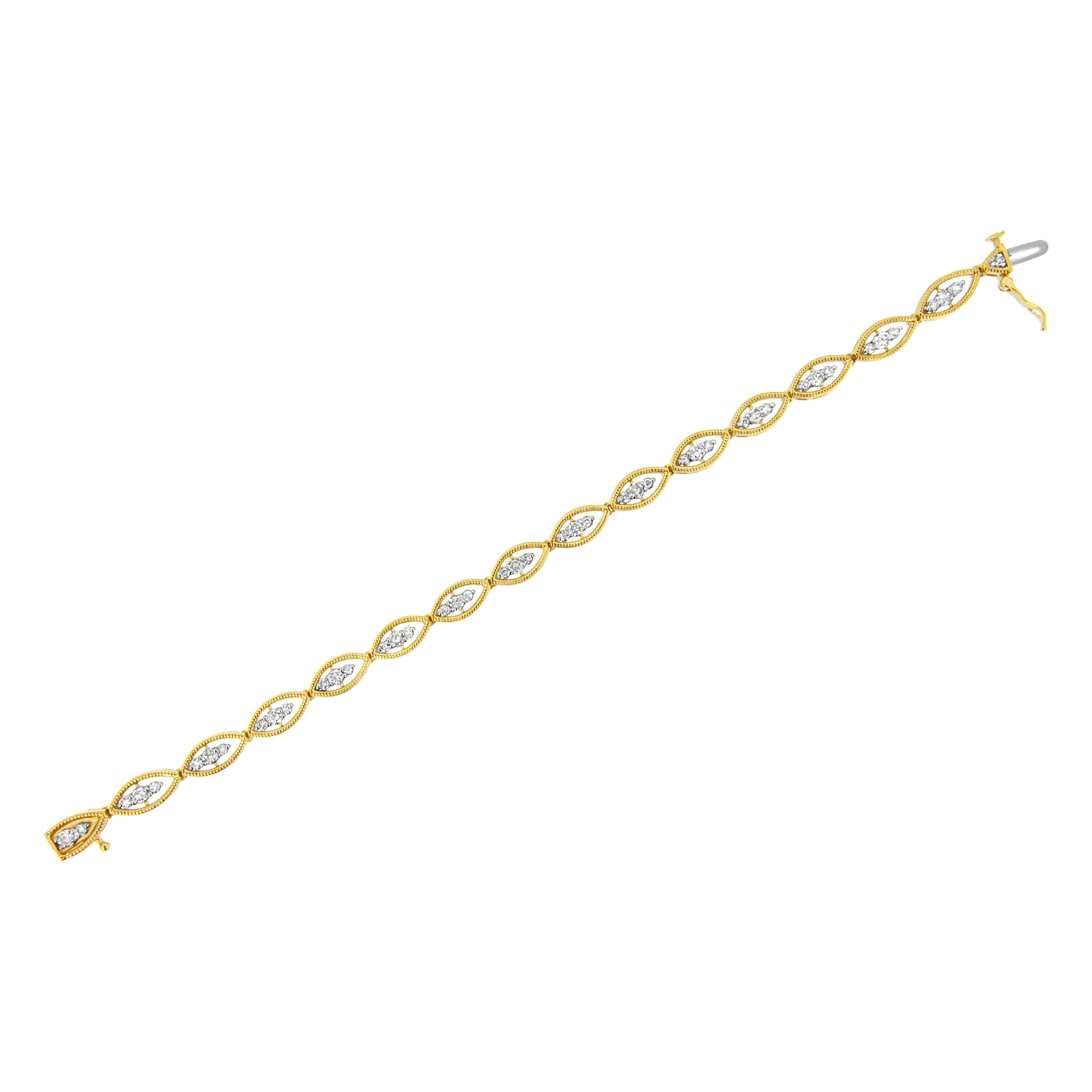 10K Yellow Gold Plated .925 Sterling Silver 1 cttw Prong Set Round-Cut Diamond Link Bracelet (J-K Color, I1-I2 Clarity) - 7.25" - Image 11