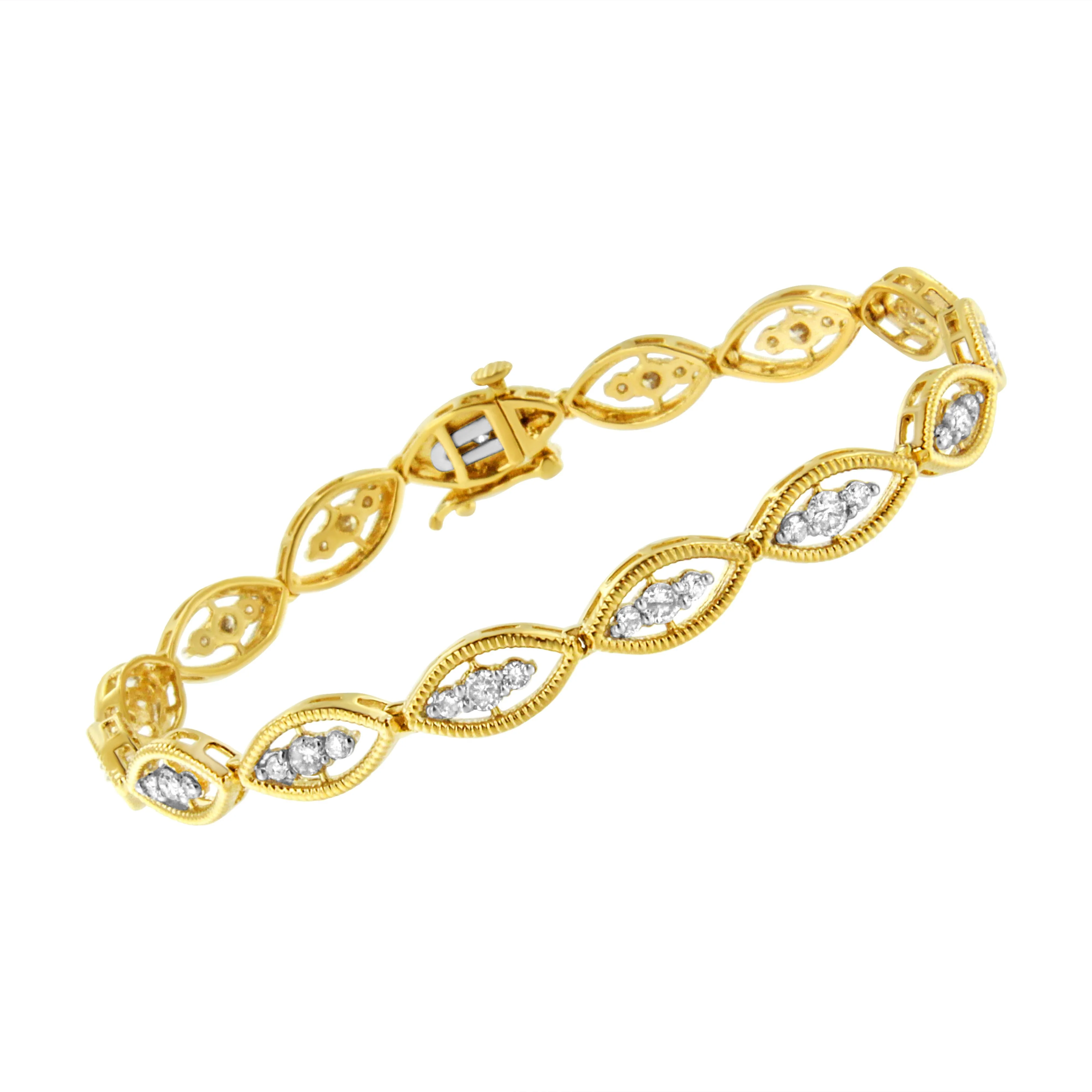 10K Yellow Gold Plated .925 Sterling Silver 1 cttw Prong Set Round-Cut Diamond Link Bracelet (J-K Color, I1-I2 Clarity) - 7.25" - Image 4