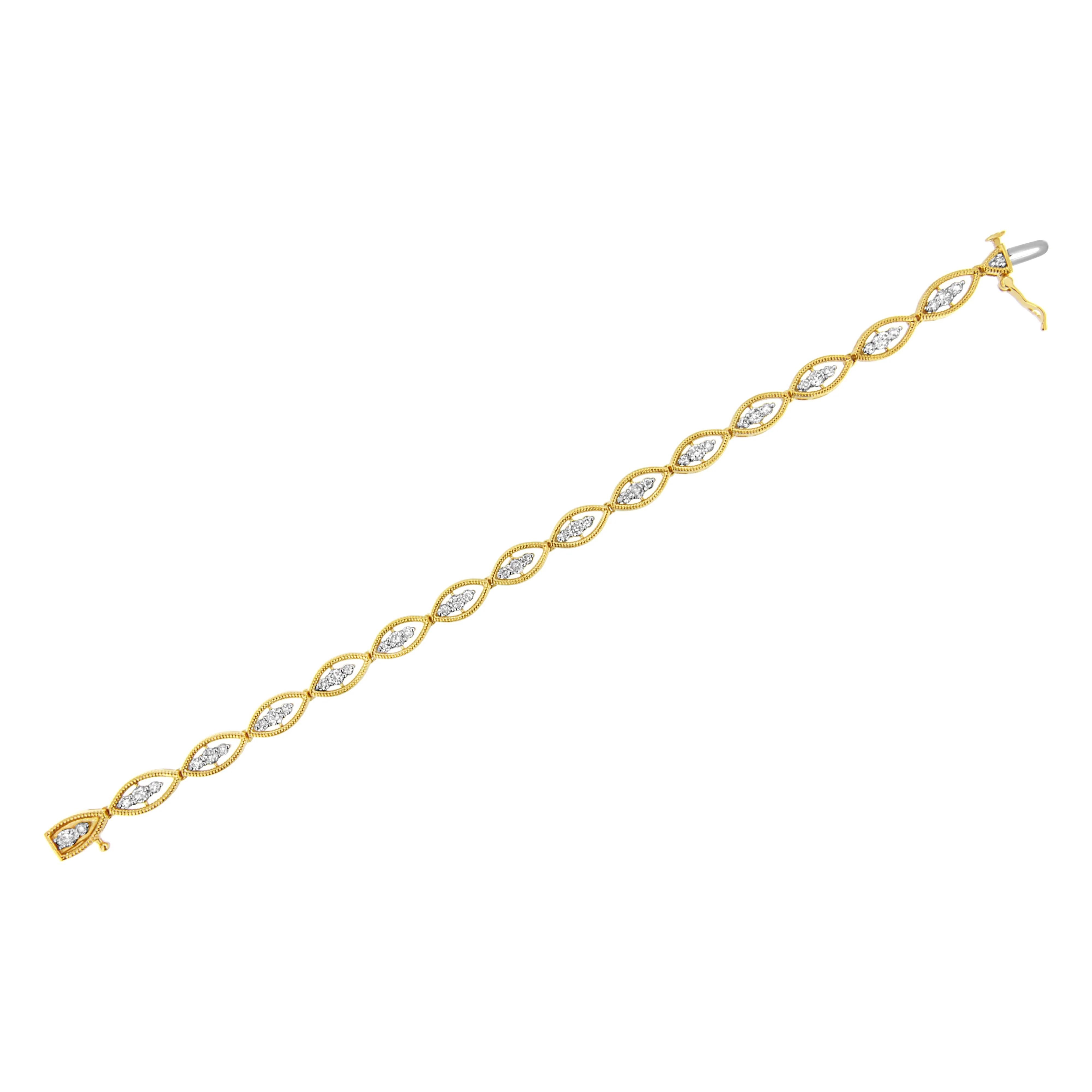 10K Yellow Gold Plated .925 Sterling Silver 1 cttw Prong Set Round-Cut Diamond Link Bracelet (J-K Color, I1-I2 Clarity) - 7.25" - Image 6