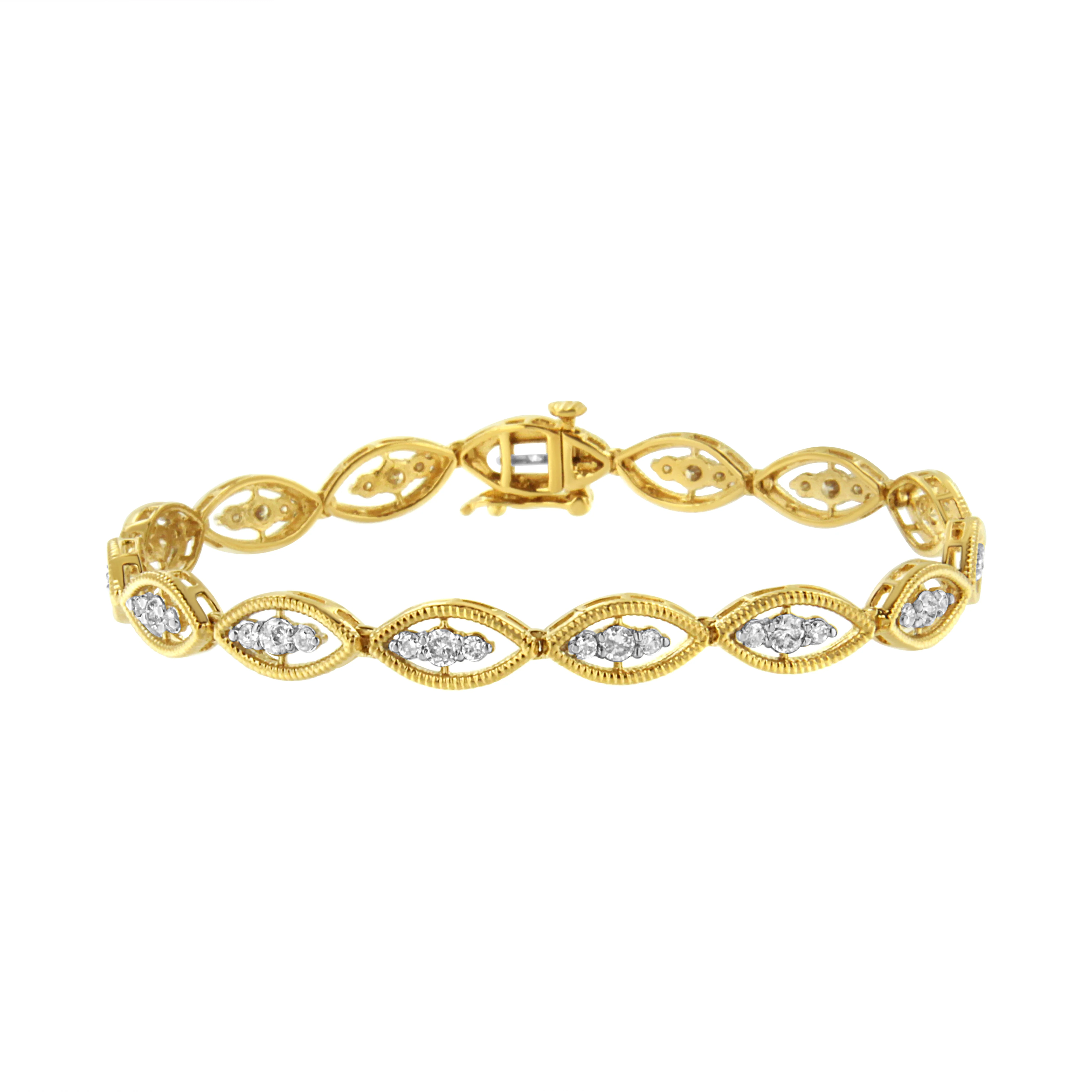 10K Yellow Gold Plated .925 Sterling Silver 1 cttw Prong Set Round-Cut Diamond Link Bracelet (J-K Color, I1-I2 Clarity) - 7.25" - Image 7