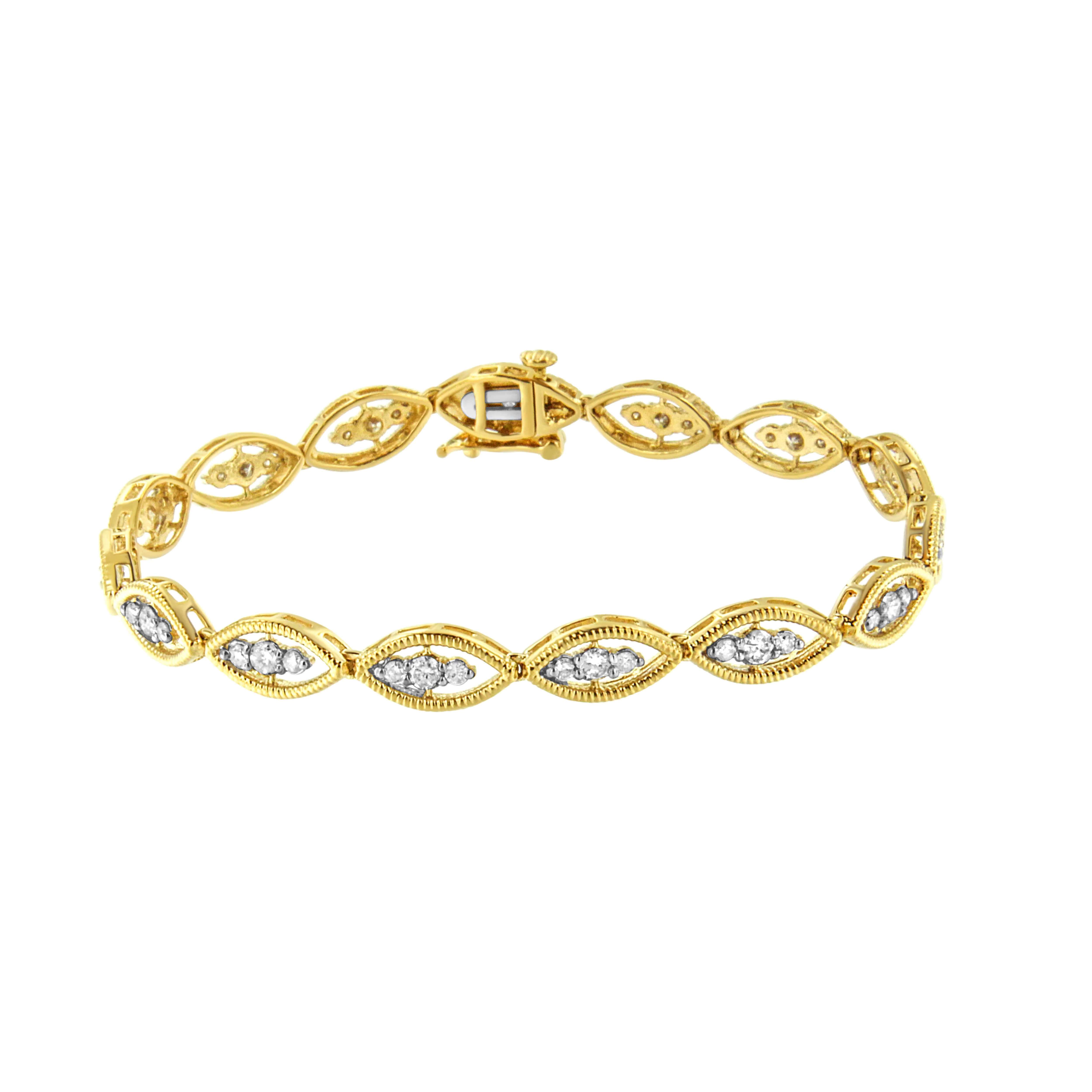 10K Yellow Gold Plated .925 Sterling Silver 1 cttw Prong Set Round-Cut Diamond Link Bracelet (J-K Color, I1-I2 Clarity) - 7.25" - Image 8
