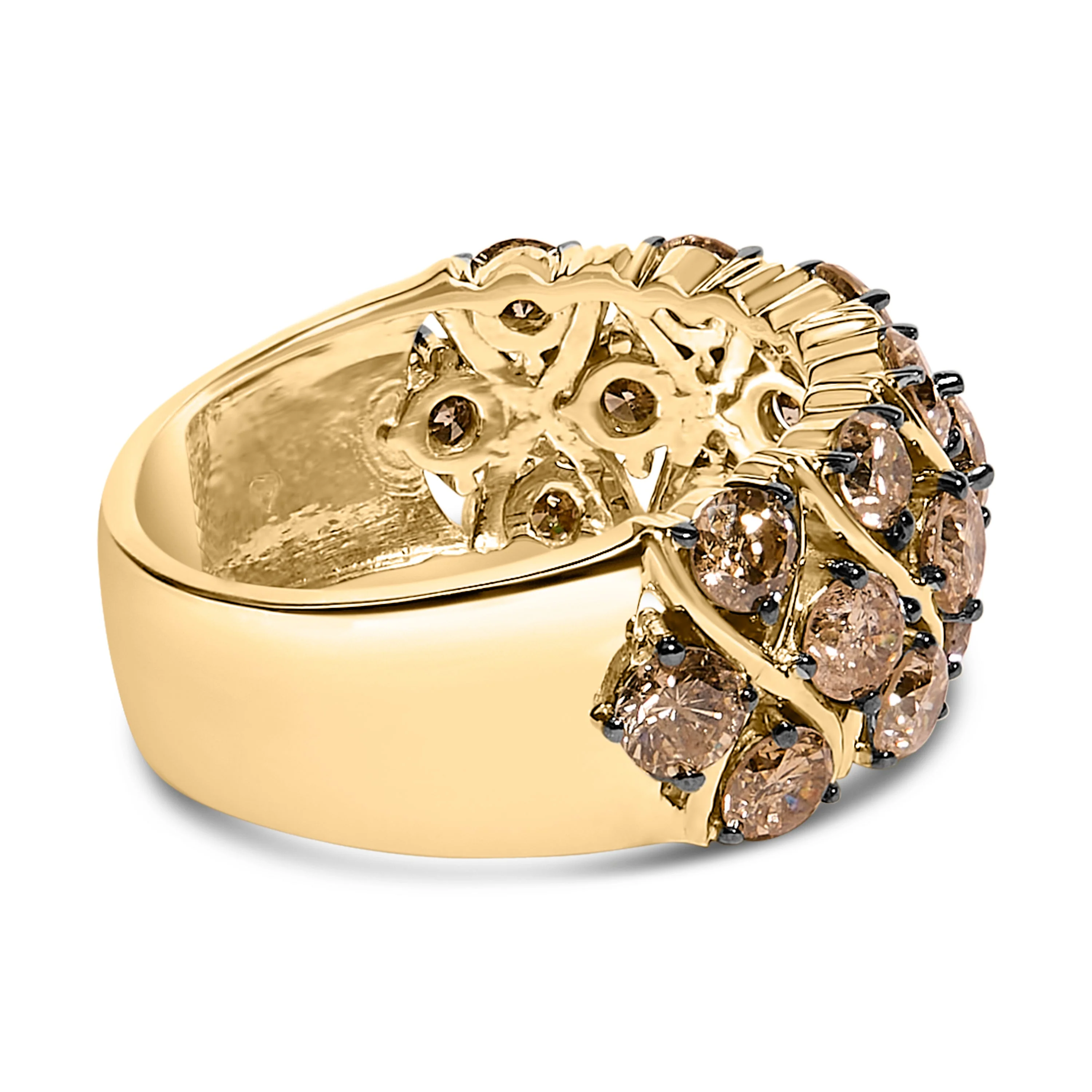 10K Yellow Gold Plated .925 Sterling Silver 3.0 Cttw Champagne Diamond Multi Lattice Band Ring - Size 7 - Image 2