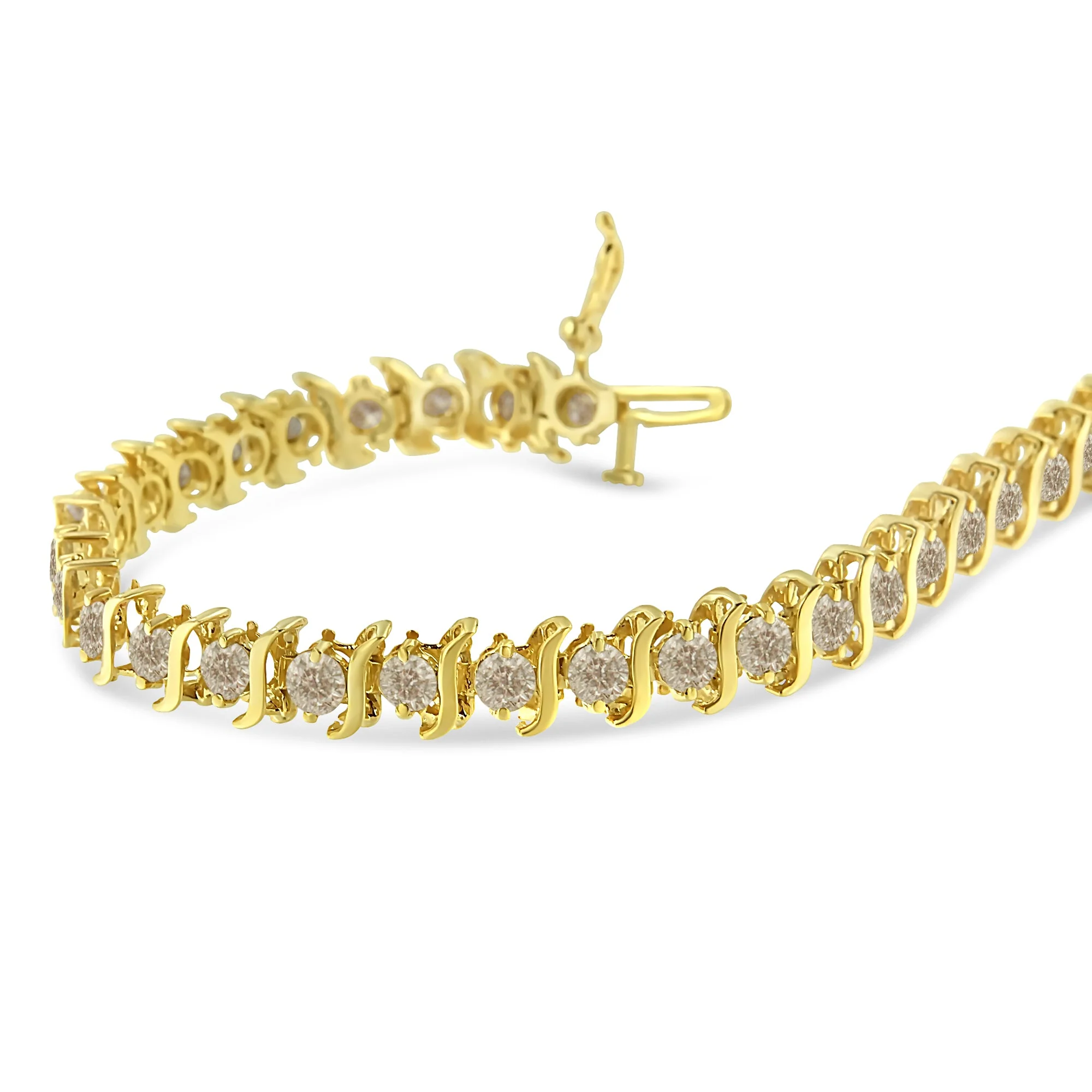 10K Yellow Gold Plated .925 Sterling Silver 7.0 cttw 2-Prong Set Round Brilliant Cut Diamond "S" Link Bracelet (J-K color, I1-I2 clarity) - 7" - Image 10