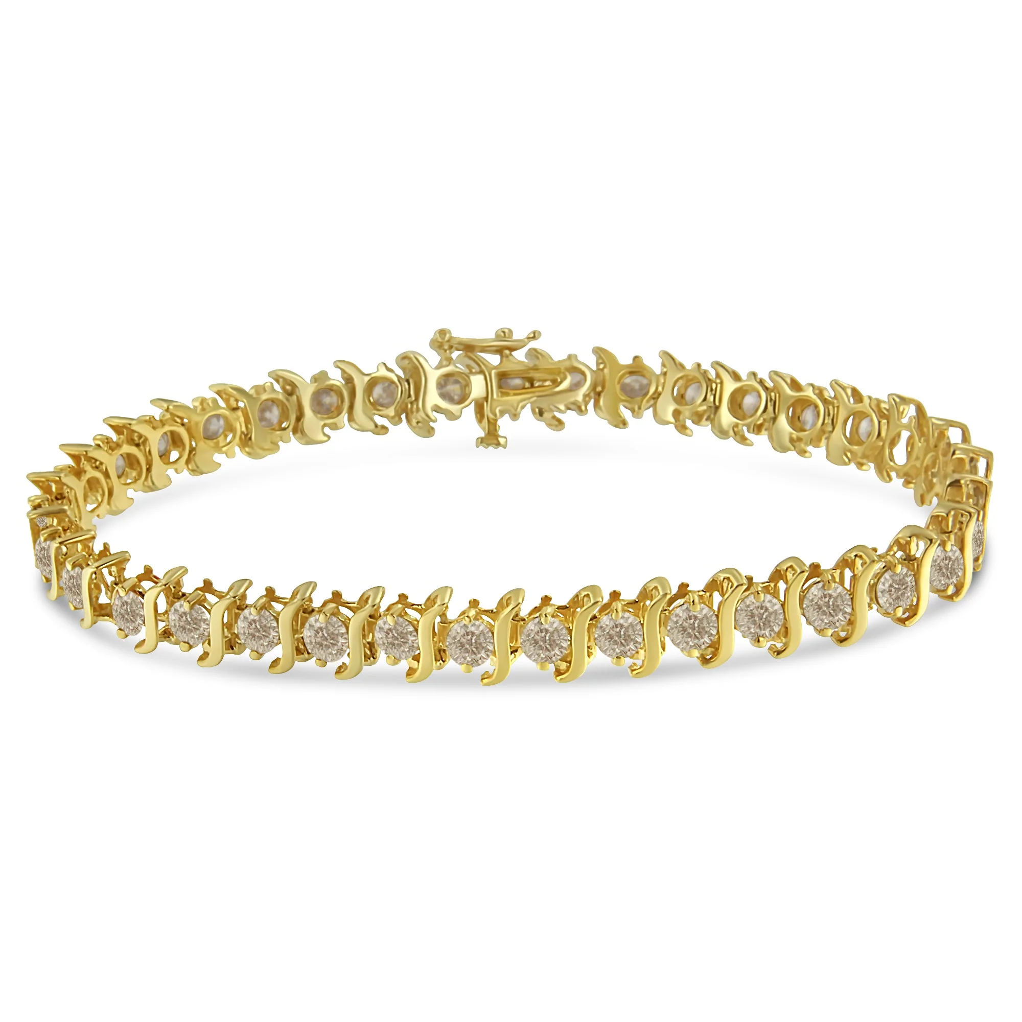 10K Yellow Gold Plated .925 Sterling Silver 7.0 cttw 2-Prong Set Round Brilliant Cut Diamond "S" Link Bracelet (J-K color, I1-I2 clarity) - 7" - Image 2