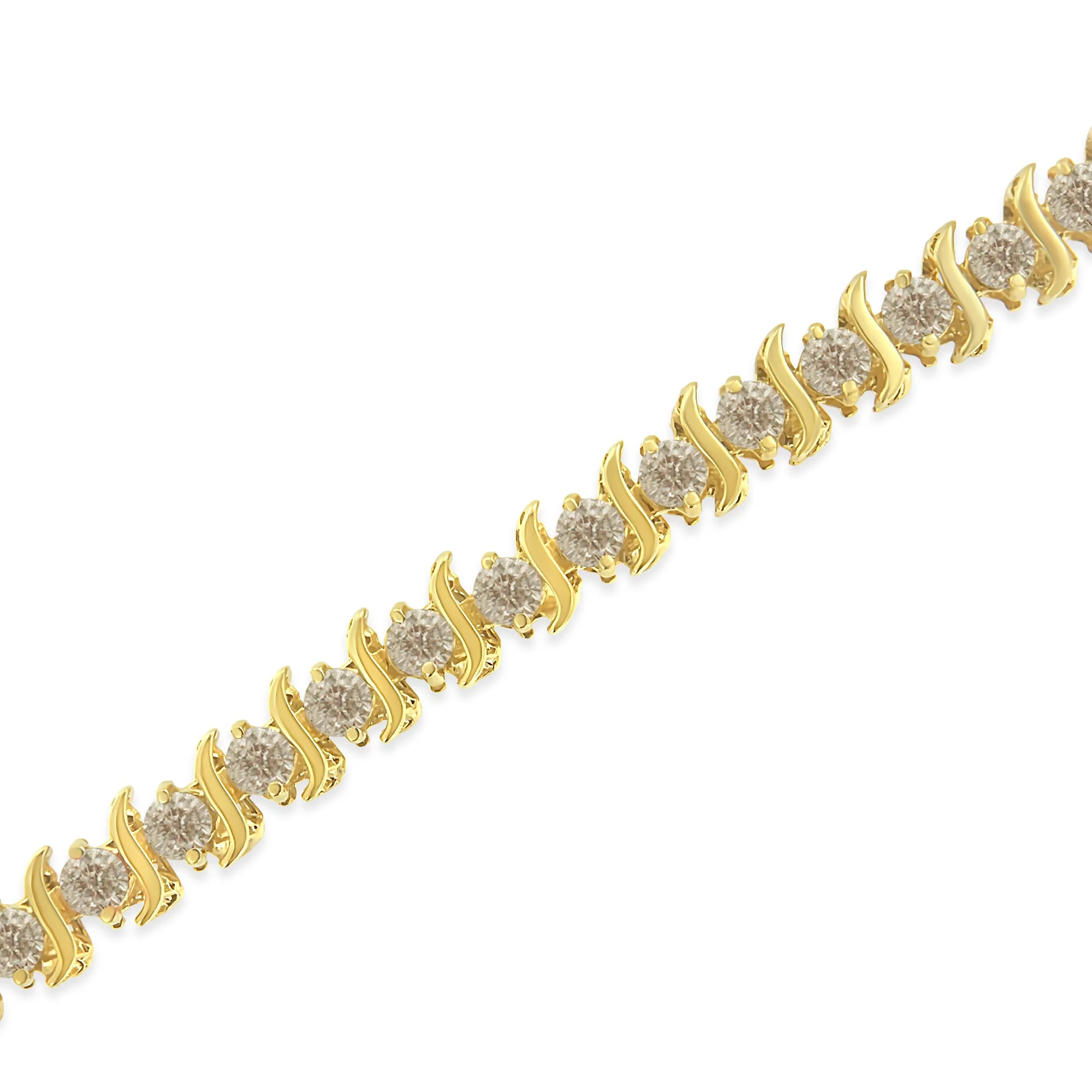 10K Yellow Gold Plated .925 Sterling Silver 7.0 cttw 2-Prong Set Round Brilliant Cut Diamond "S" Link Bracelet (J-K color, I1-I2 clarity) - 7" - Image 5