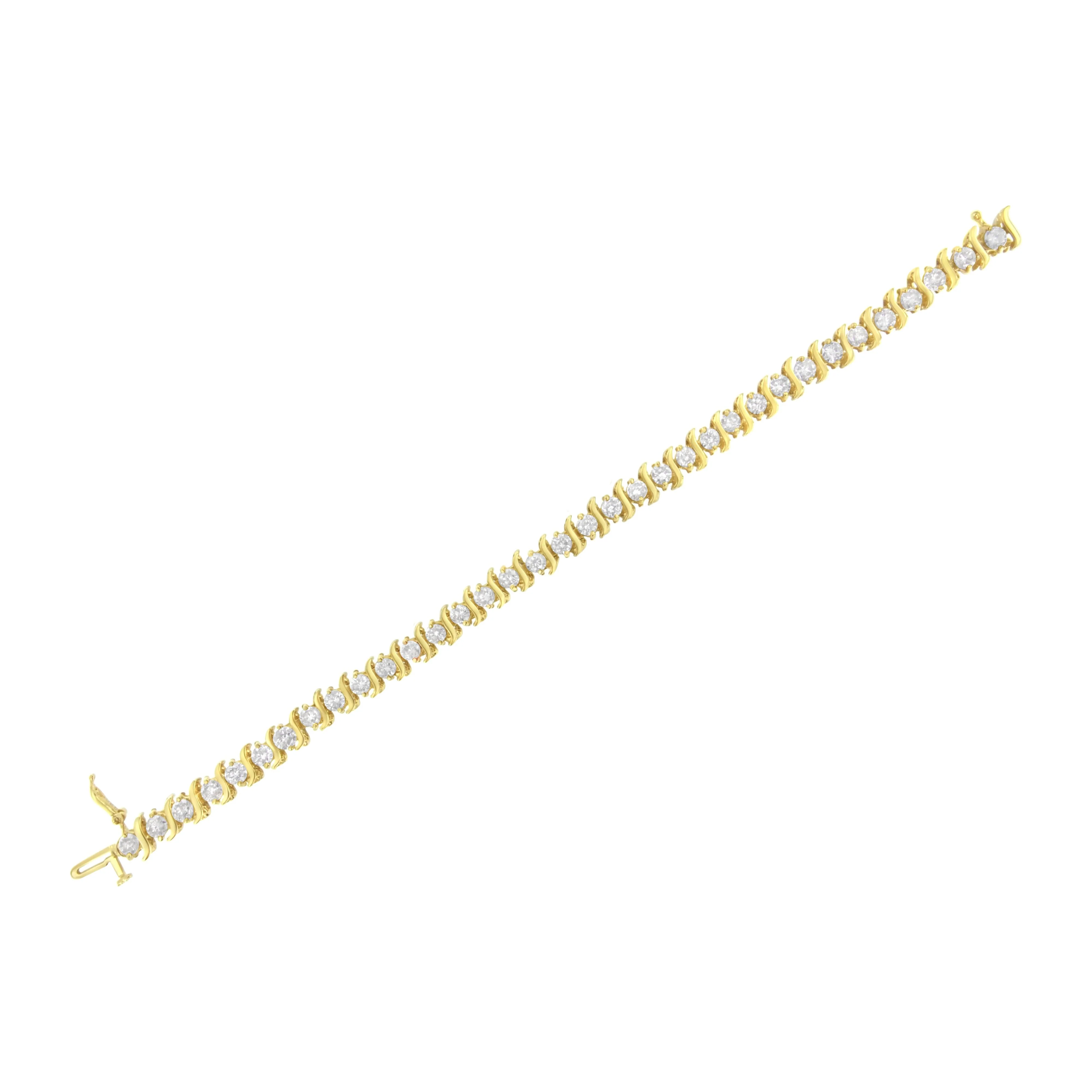 10K Yellow Gold Plated .925 Sterling Silver 7.0 cttw 2-Prong Set Round Brilliant Cut Diamond "S" Link Bracelet (J-K color, I1-I2 clarity) - 7" - Image 6