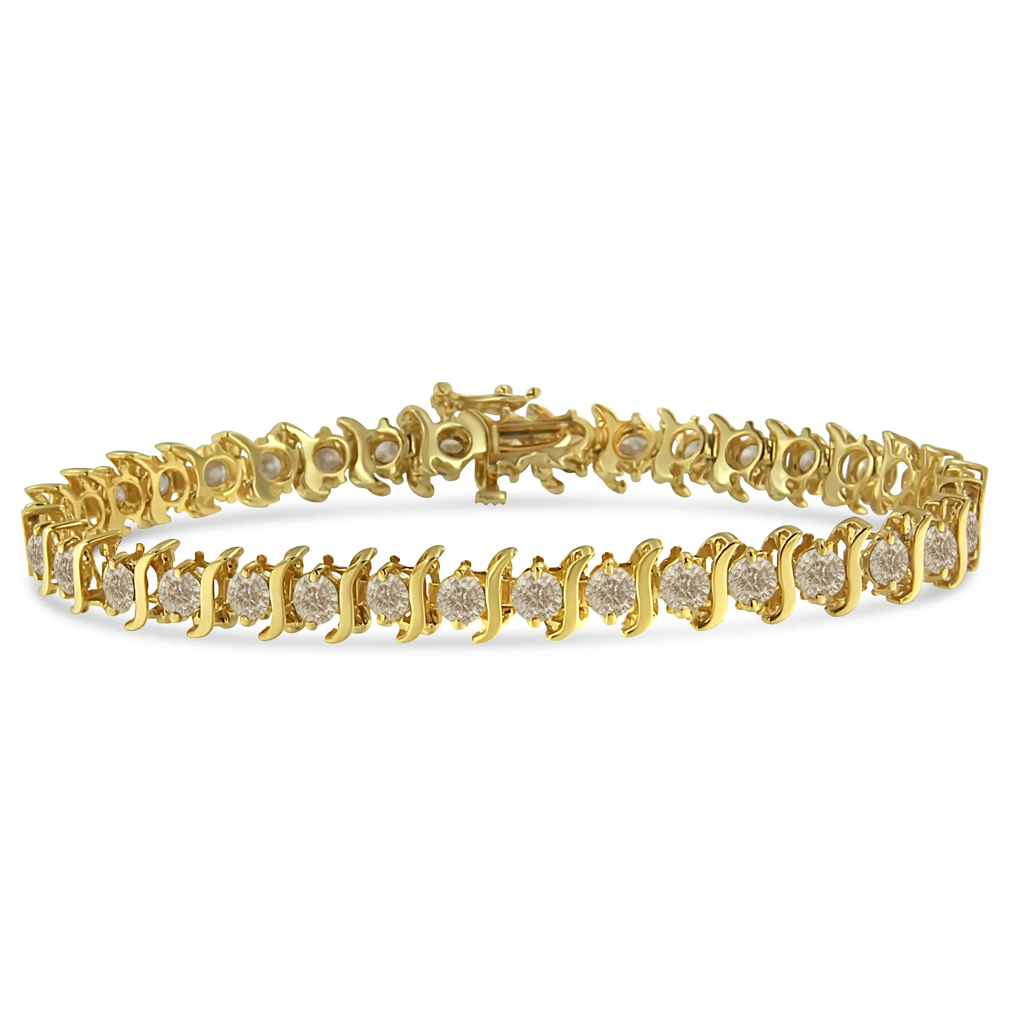 10K Yellow Gold Plated .925 Sterling Silver 7.0 cttw 2-Prong Set Round Brilliant Cut Diamond "S" Link Bracelet (J-K color, I1-I2 clarity) - 7" - Image 7