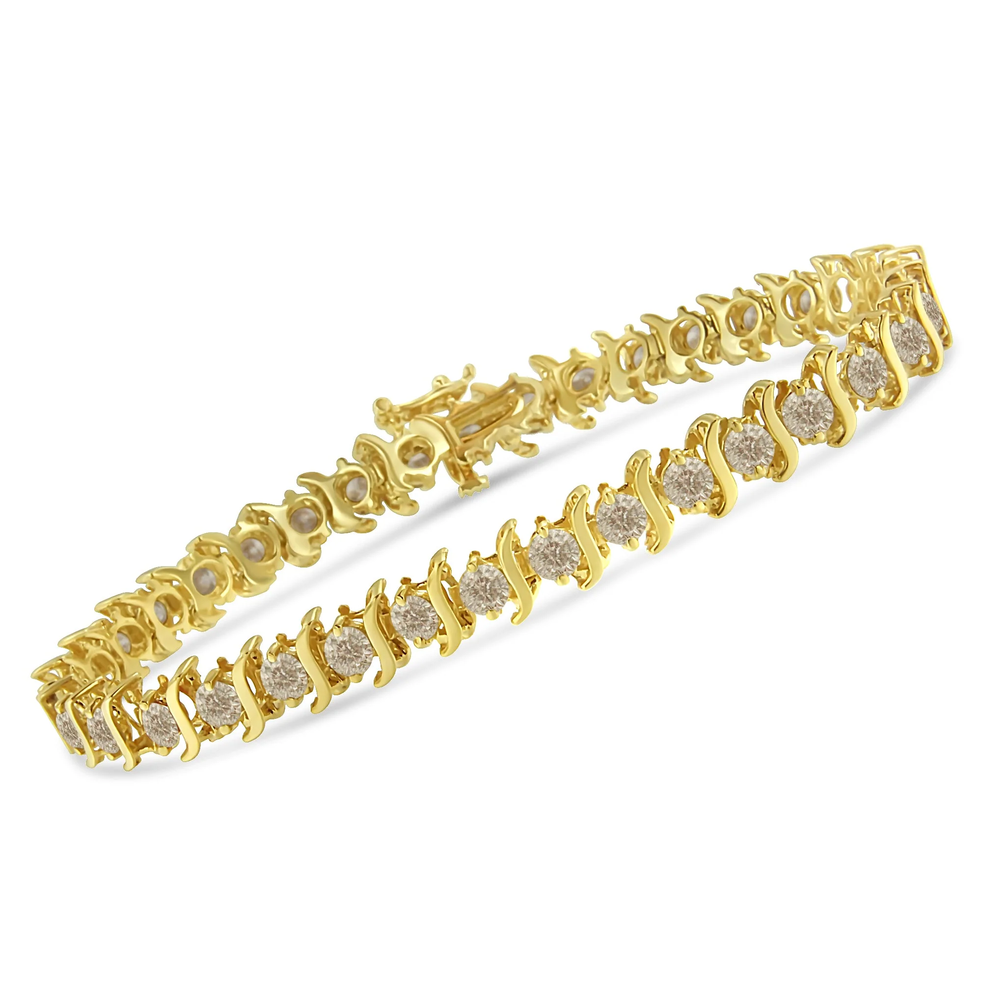 10K Yellow Gold Plated .925 Sterling Silver 7.0 cttw 2-Prong Set Round Brilliant Cut Diamond "S" Link Bracelet (J-K color, I1-I2 clarity) - 7" - Image 9