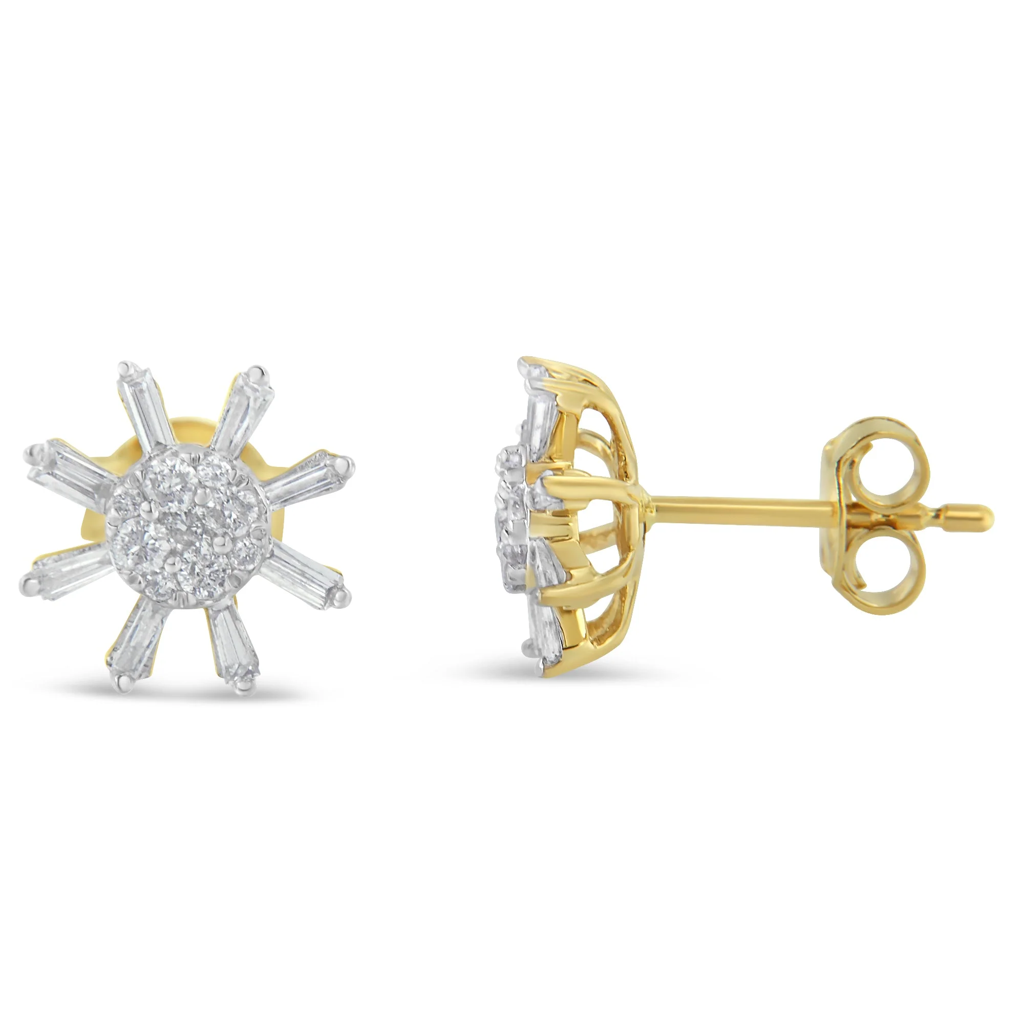10k Yellow Gold Round and Baguette Diamond Stud Earring (0.50 cttw, H-I Color, I2-I3 Clarity) - Image 6