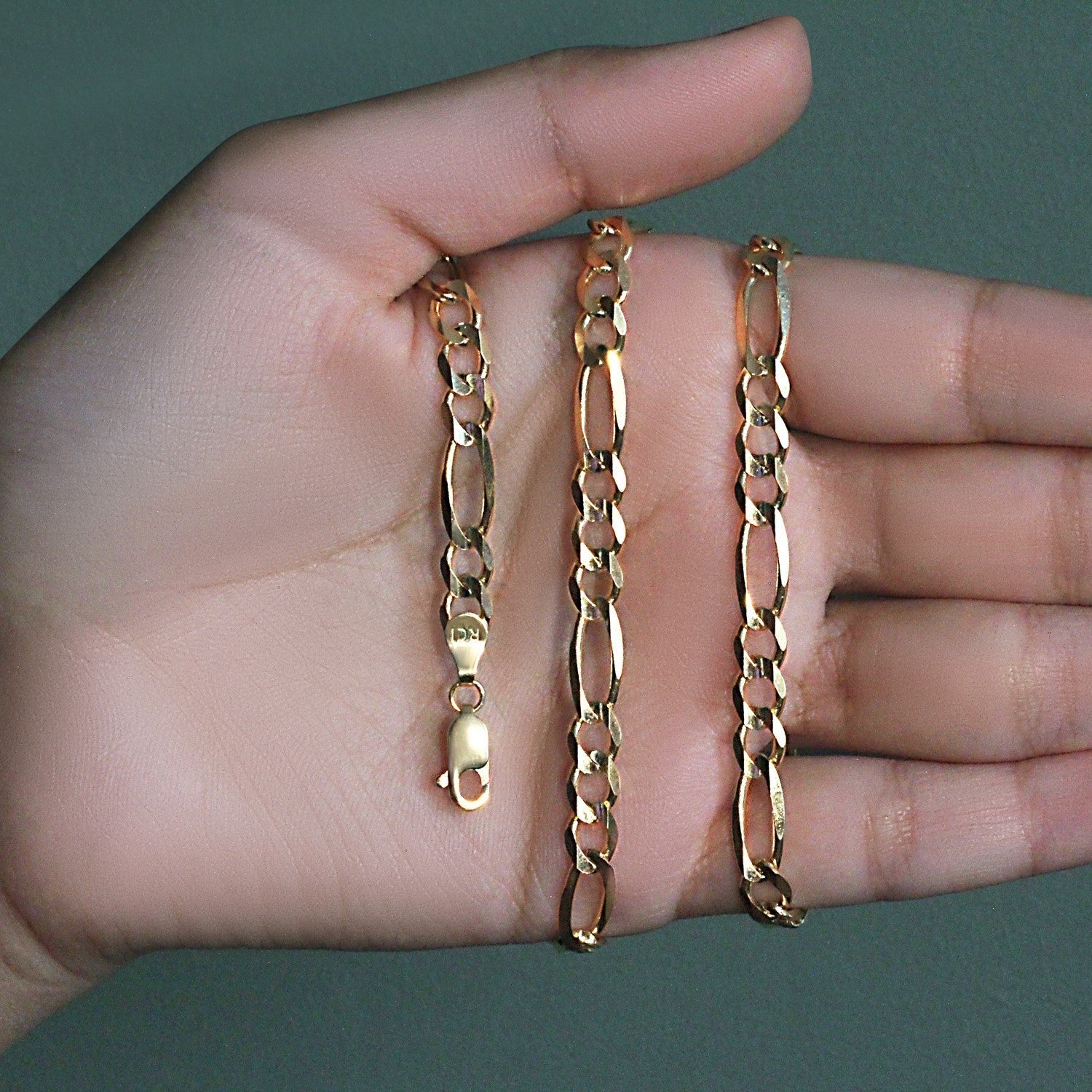 10K Yellow Gold Solid Figaro Chain (5.30 mm) - Image 9