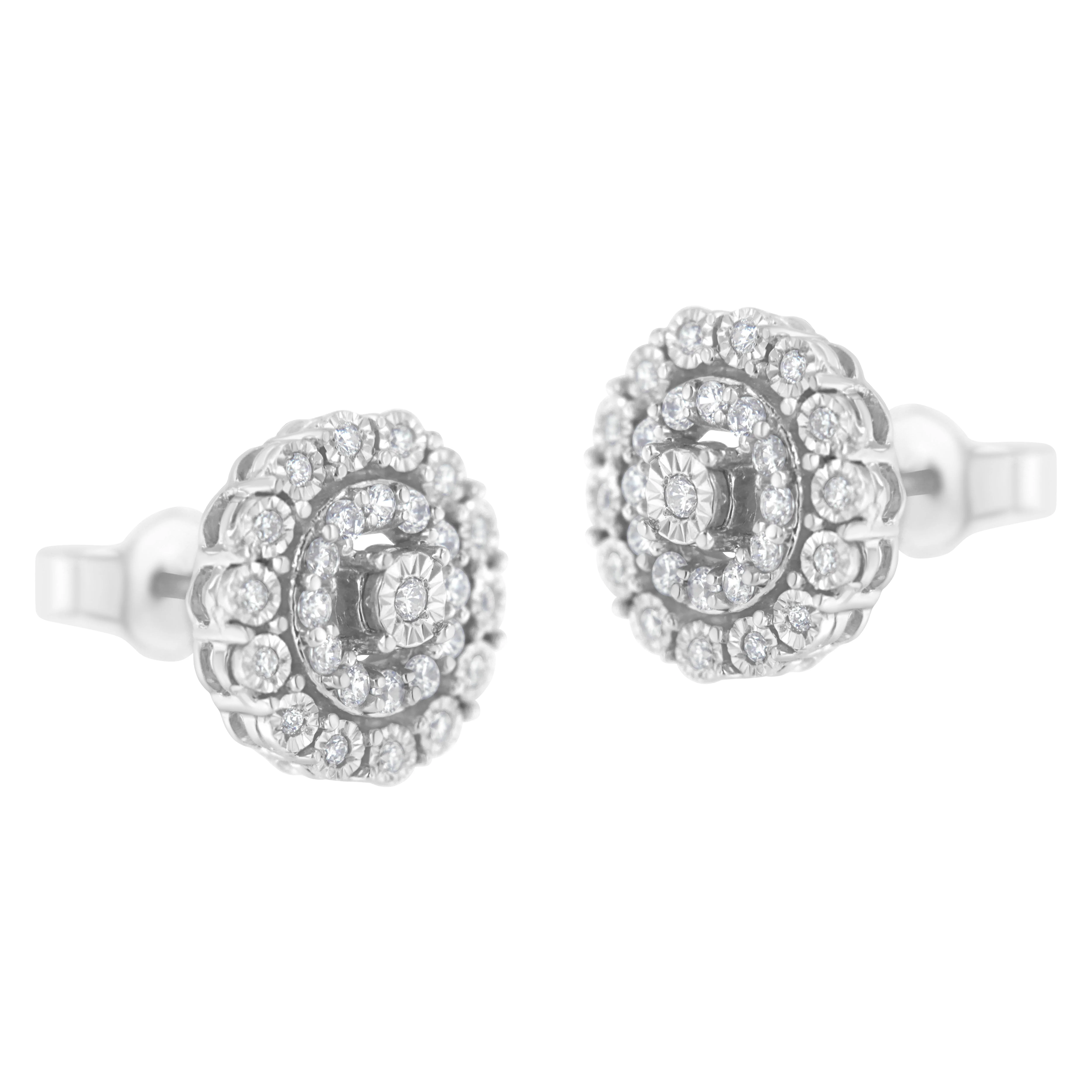 10KT White Gold 1/2 cttw Double Halo Brilliant Round-Cut Diamond Stud Earrings (I-J Clarity, I2-I3 Color) - Image 7