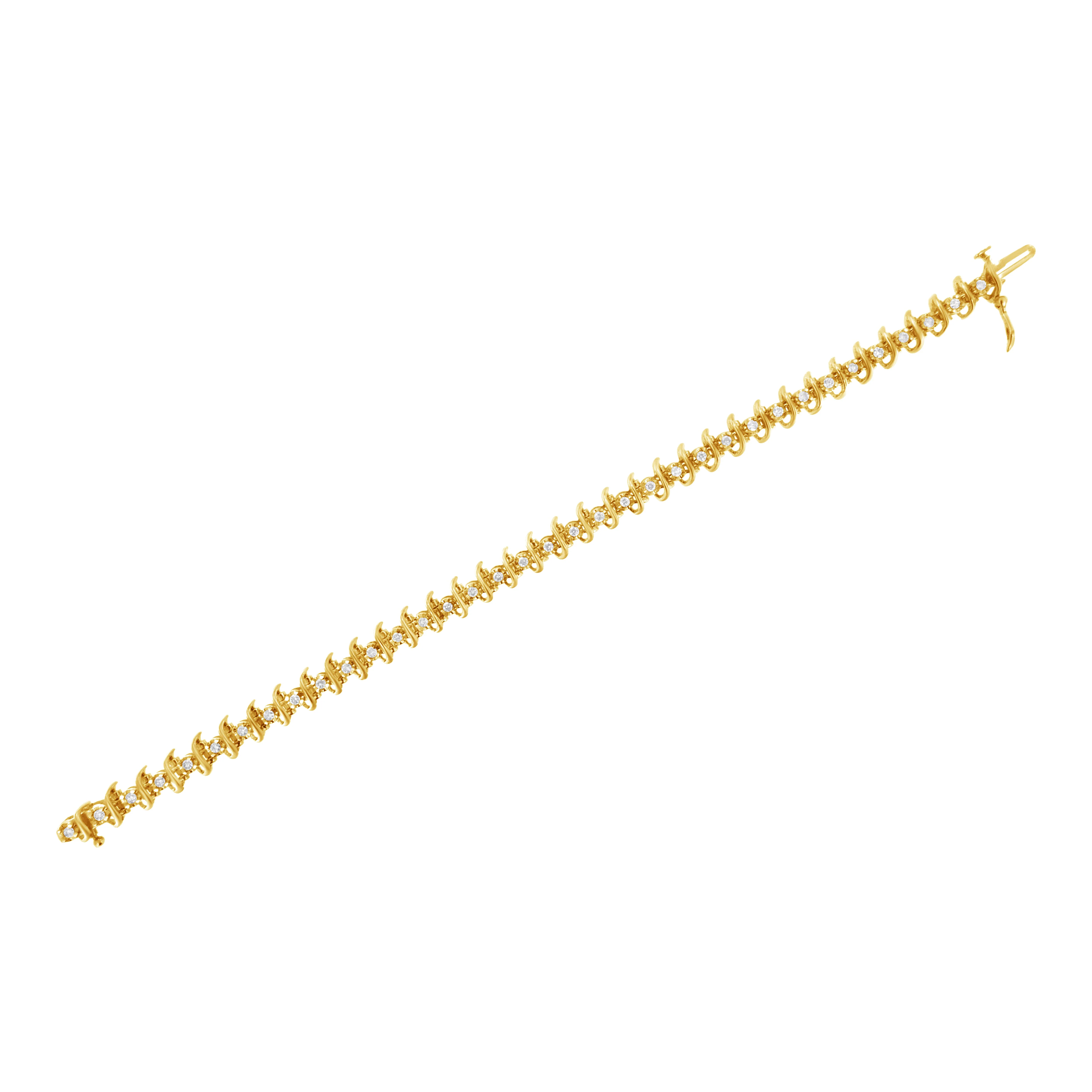 10KT Yellow Gold Plated .925 Sterling Silver 1 cttw Prong-Set Diamond Link Bracelet (J-K, I1-I2) - 7.5" - Image 10