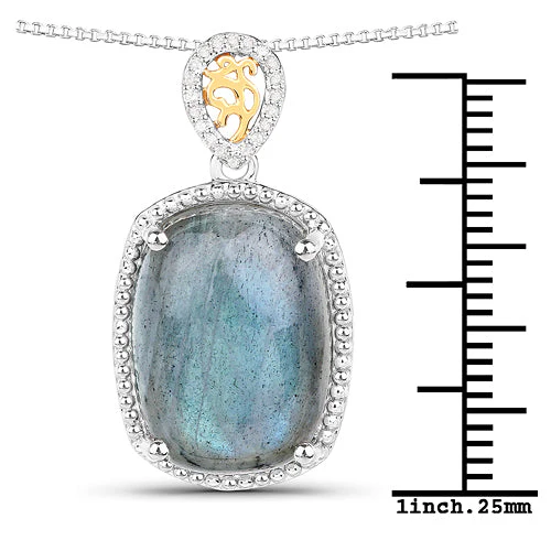 11.05 Carat Genuine Labradorite and White Diamond 14K Yellow Gold with .925 Sterling Silver Pendant - Image 3