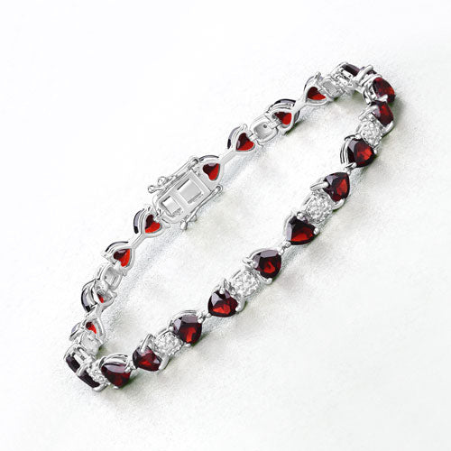 11.10 Carat Genuine Garnet and White Diamond .925 Sterling Silver Bracelet - Image 7