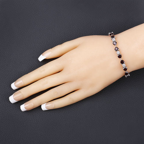 11.10 Carat Genuine Garnet and White Diamond .925 Sterling Silver Bracelet - Image 9