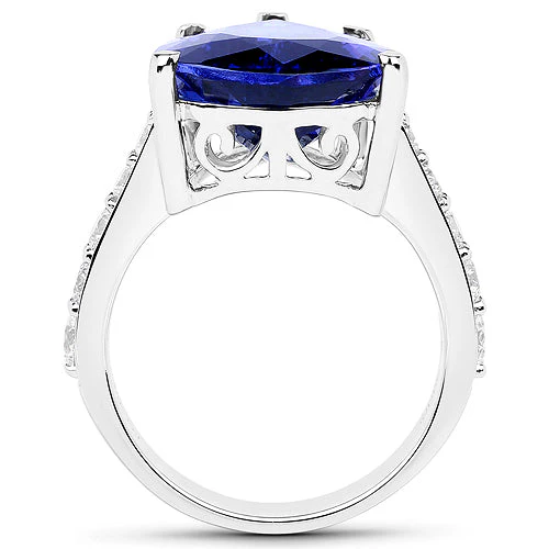 11.40 Carat Genuine Tanzanite and White Diamond 18K White Gold Ring - Image 5