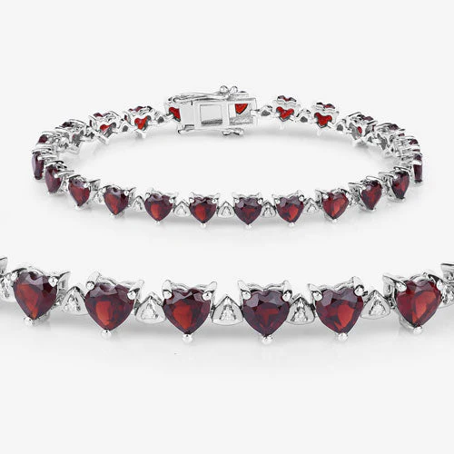 11.62 Carat Genuine Garnet and White Diamond .925 Sterling Silver Bracelet - Image 11