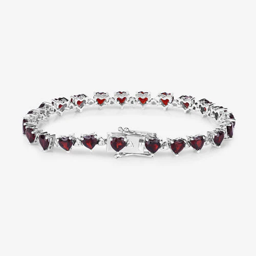 11.62 Carat Genuine Garnet and White Diamond .925 Sterling Silver Bracelet - Image 12