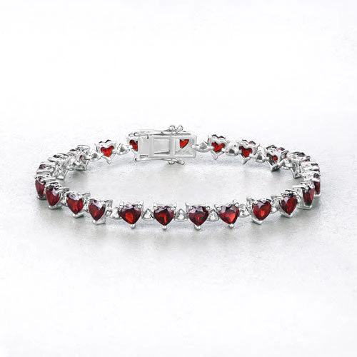 11.62 Carat Genuine Garnet and White Diamond .925 Sterling Silver Bracelet - Image 8