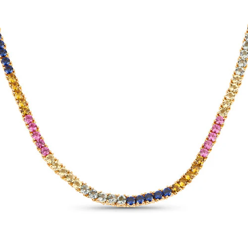 11.65 Carat Created Multi Sapphire .925 Sterling Silver Necklace - Image 4