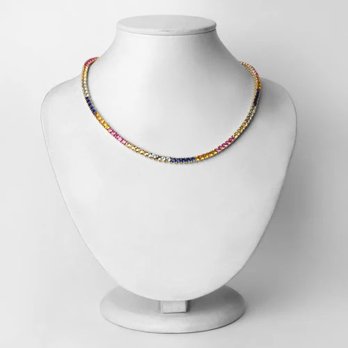 11.65 Carat Created Multi Sapphire .925 Sterling Silver Necklace - Image 6