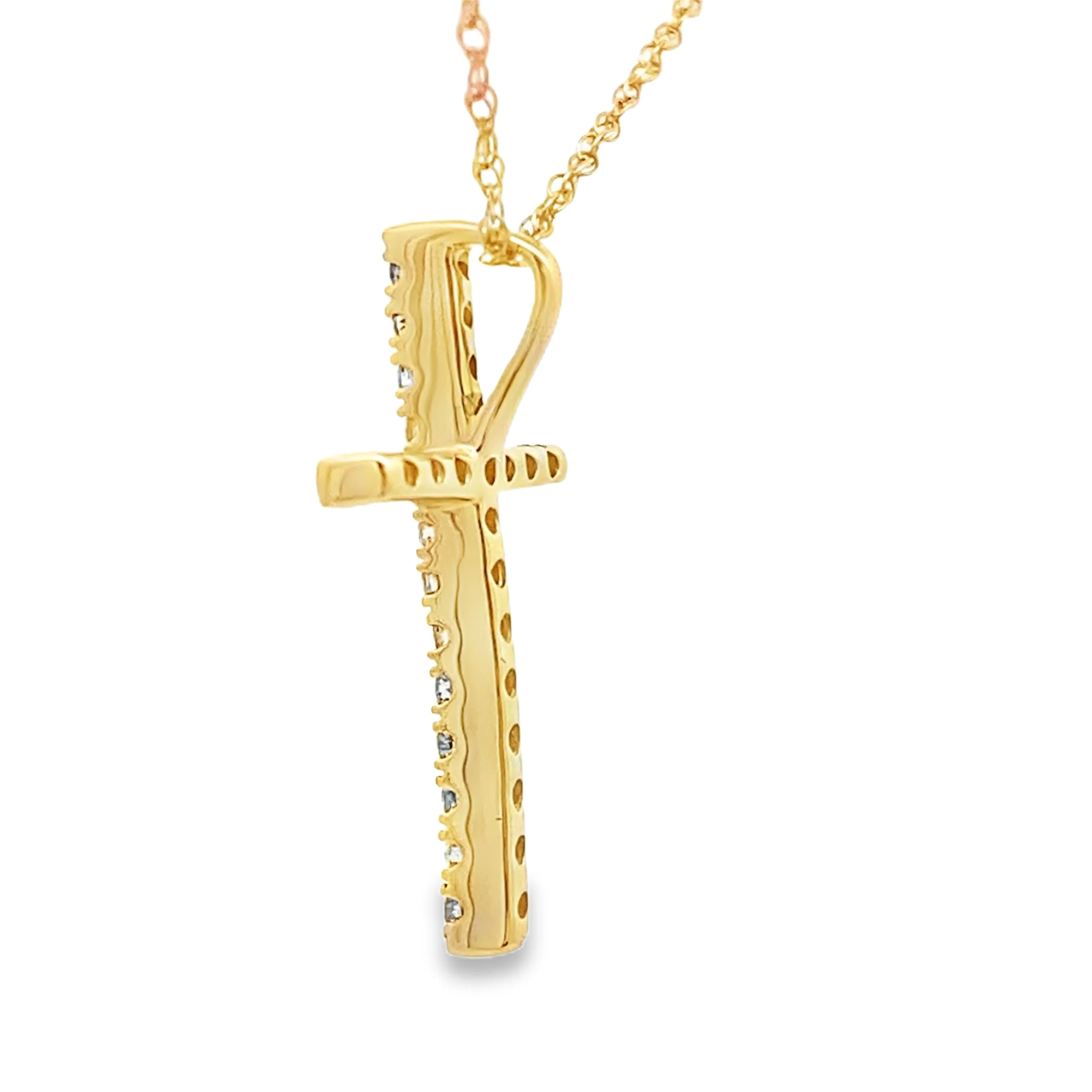 .13ct Diamond Cross Religious Pendant 14KT Yellow Gold - Image 2
