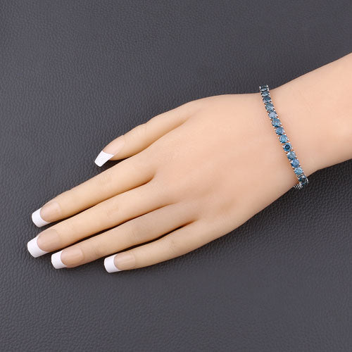 14.33 Carat Genuine Blue Diamond 14K White Gold Bracelet - Image 5