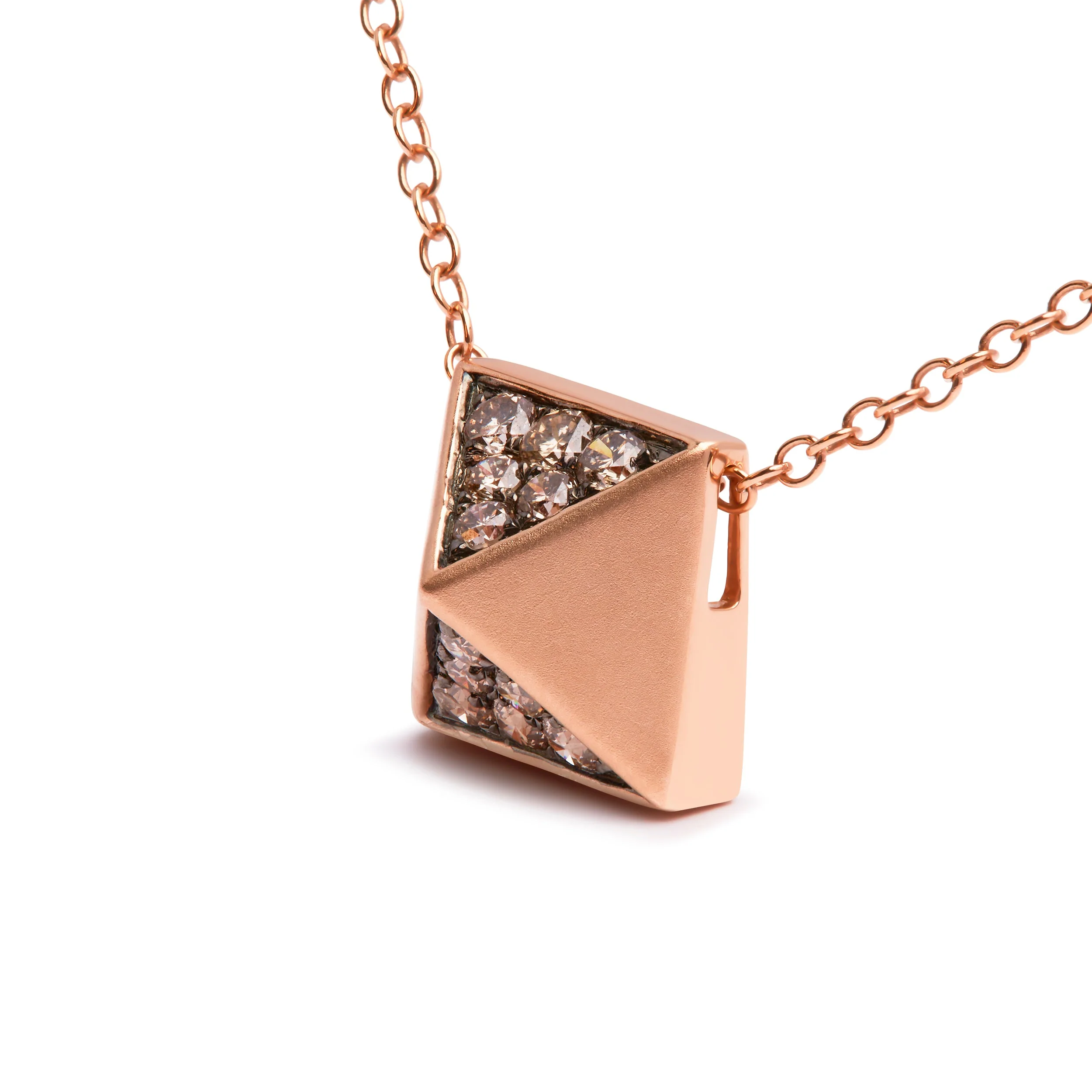 14K Rose Gold 1/4 Cttw Brown Diamond Matte Finished Pyramid Pendant Necklace (Brown Color, SI1-SI2 Clarity) - 18" Inches - Image 6