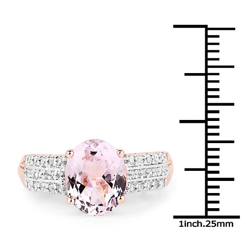 14K Rose Gold Plated 3.27 Carat Genuine Kunzite Oval and White Zircon .925 Sterling Silver Ring Ring - Image 3