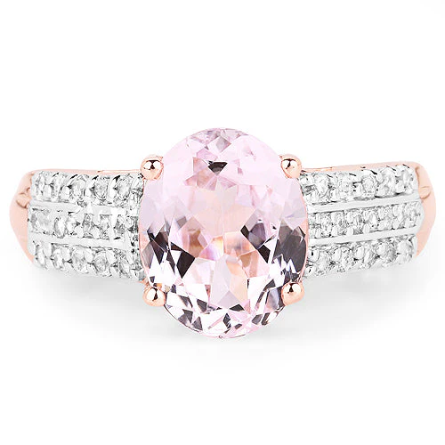 14K Rose Gold Plated 3.27 Carat Genuine Kunzite Oval and White Zircon .925 Sterling Silver Ring Ring - Image 8