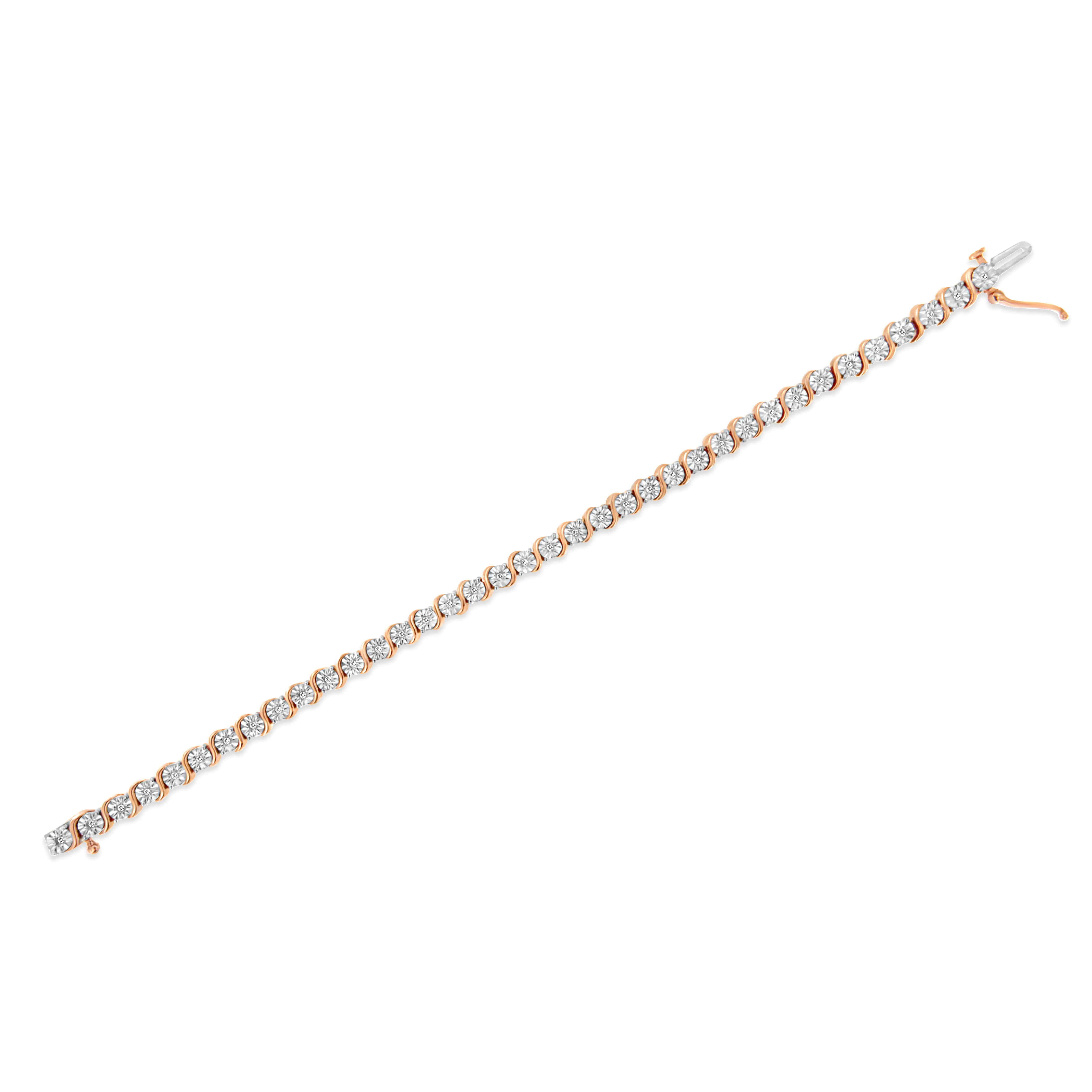 14K Rose Gold Plated .925 Sterling Silver 1/4 Cttw Diamond Round Miracle Plate and "S" Link Tennis Bracelet (I-J Color, I2- I3 Clarity) - 7" - Image 12