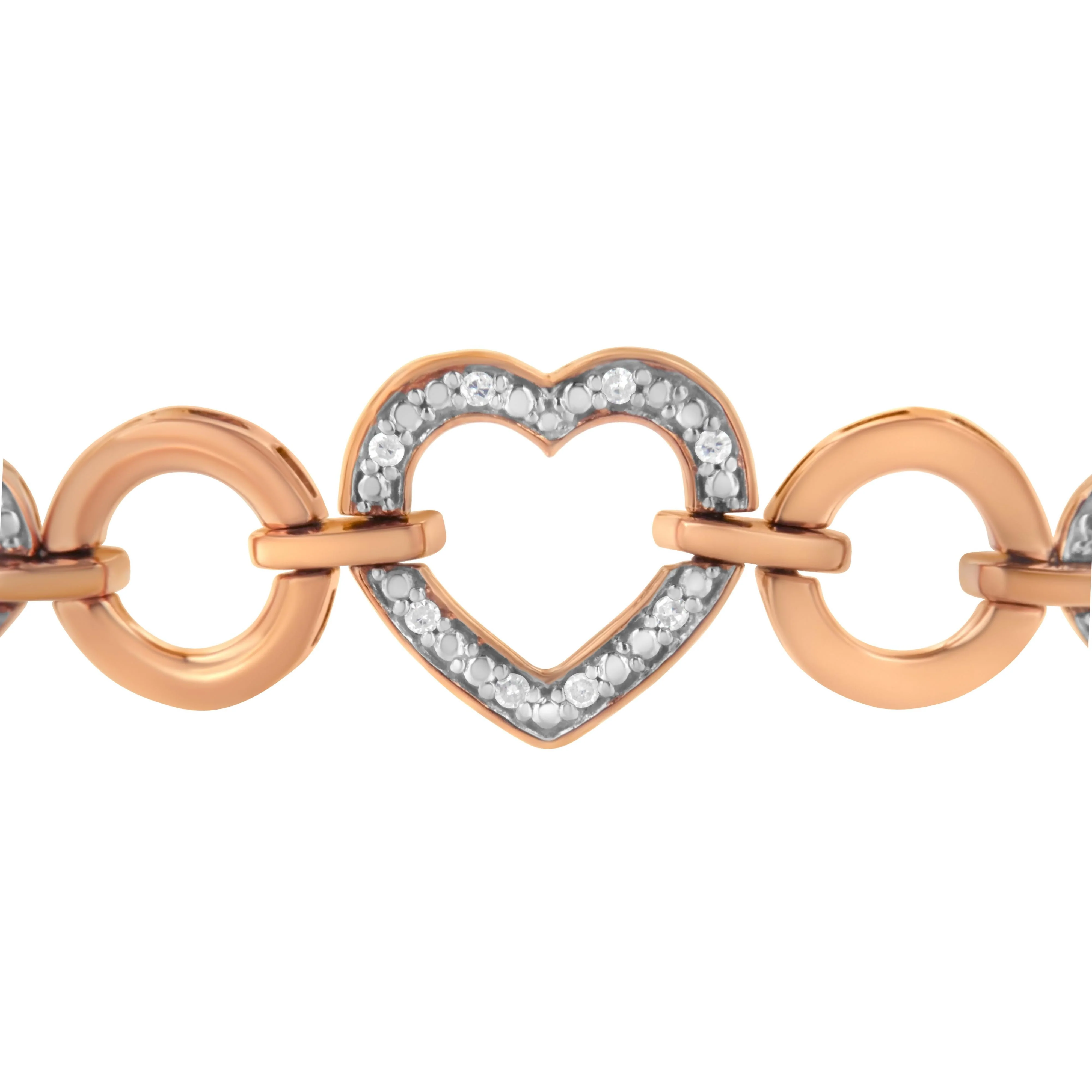14K Rose Gold Plated .925 Sterling Silver Diamond Accent Circle and Heart Link Adjustable 6â€-10†Bolo Bracelet - Image 4