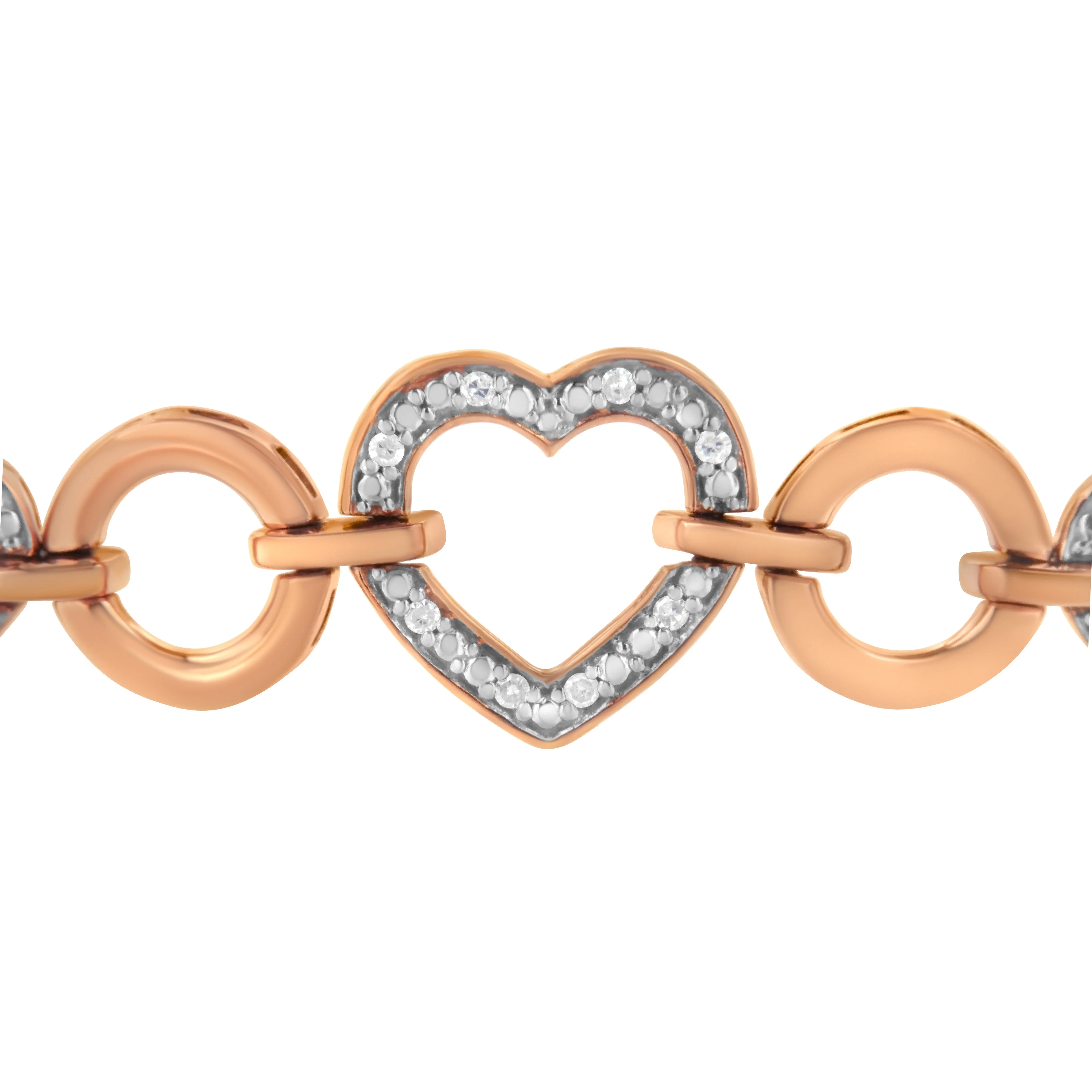 14K Rose Gold Plated .925 Sterling Silver Diamond Accent Circle and Heart Link Adjustable 6â€-10†Bolo Bracelet - Image 9