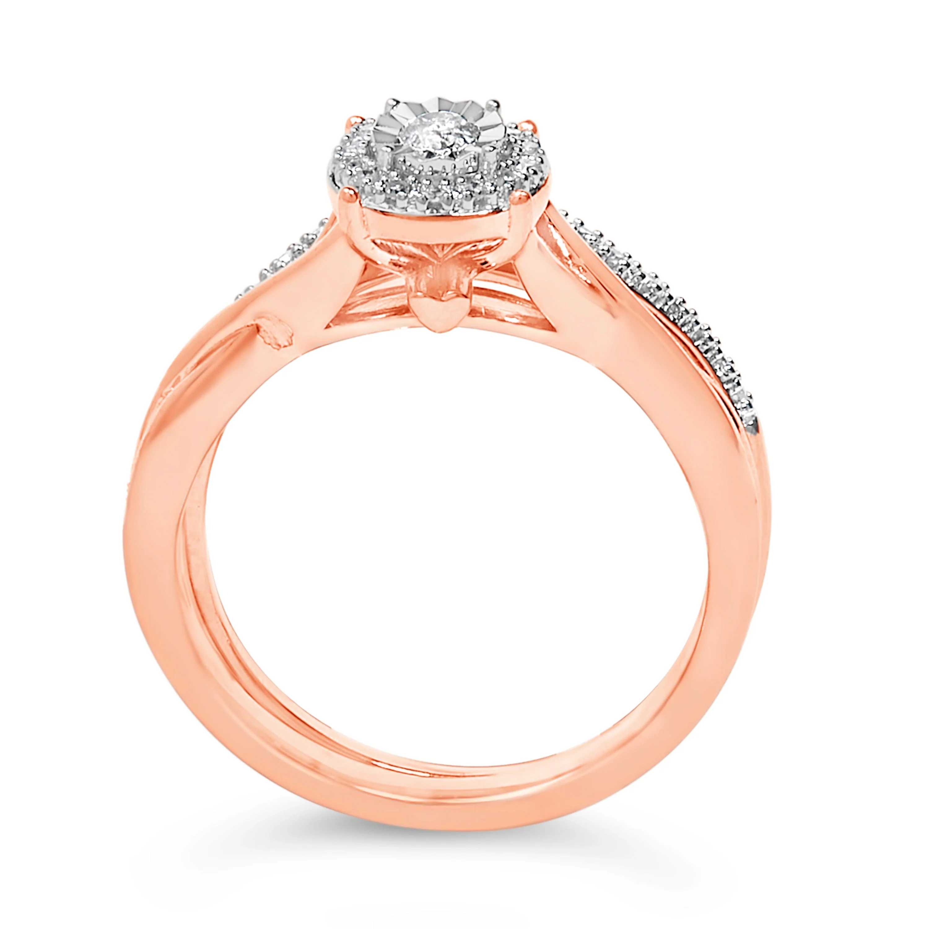 14K Rose Gold Plated Sterling Silver 1/6 Cttw Diamond Round Halo Bridal Set - Image 5