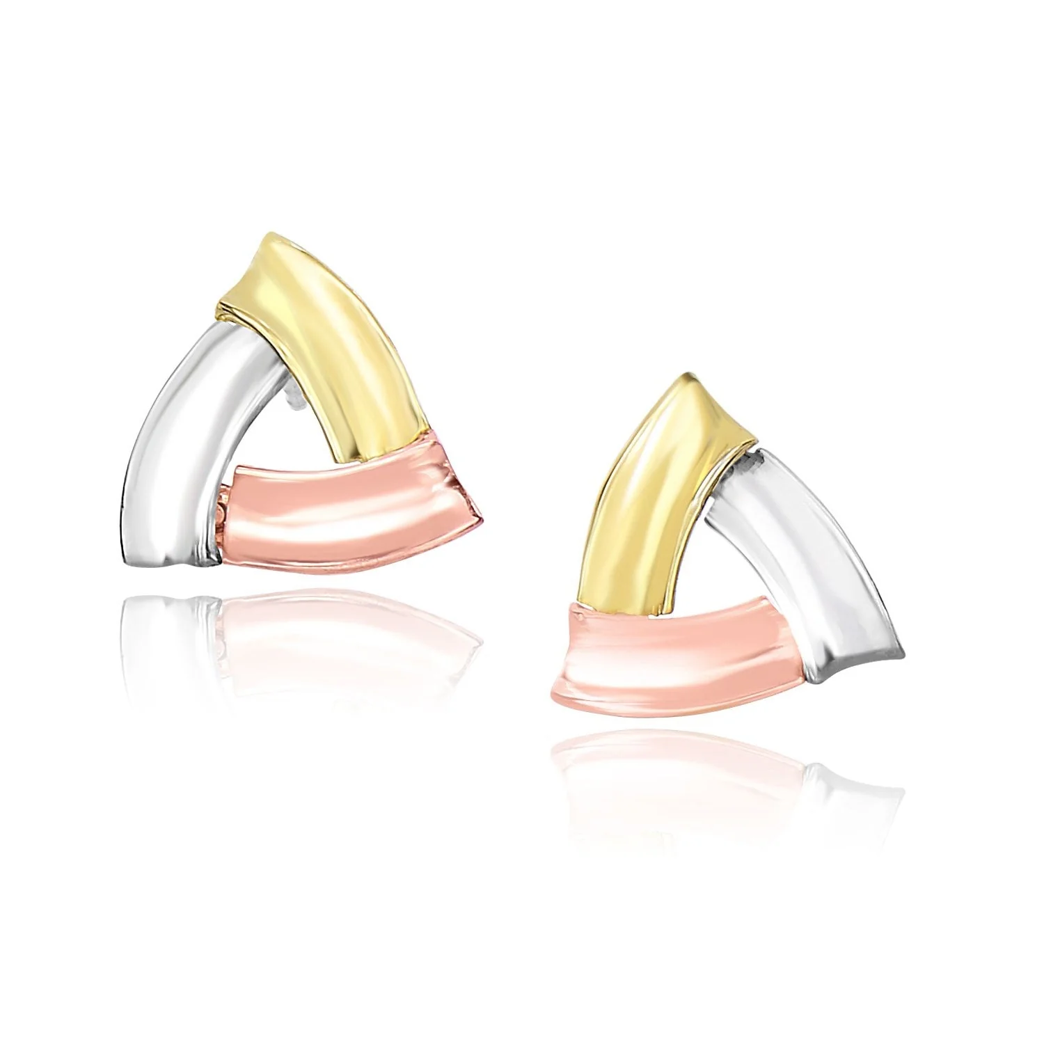 14k Tri-Color Gold Triangular Open Style Post Earrings - Image 2