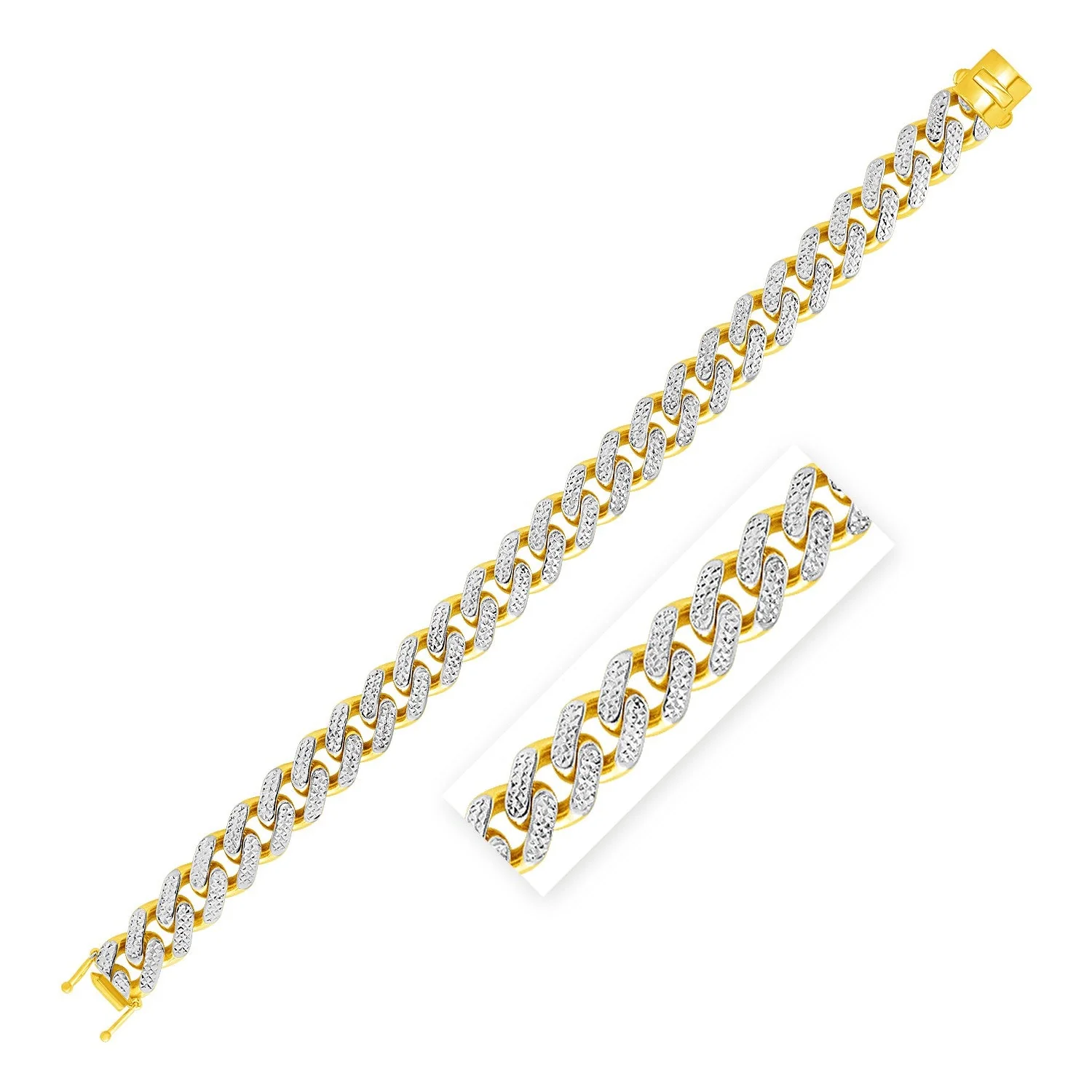 14k Two Tone Gold 8 1/2 inch Curb Chain Bracelet with White Pave - Image 3