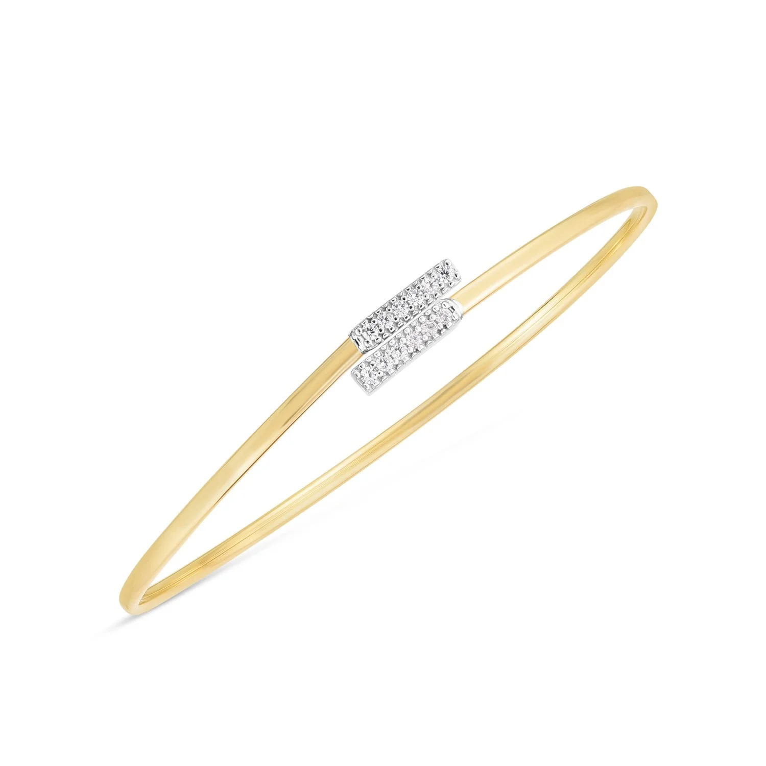 14k Two Tone Gold Diamond Bypass Bar Bangle (2.00 mm) - Image 3