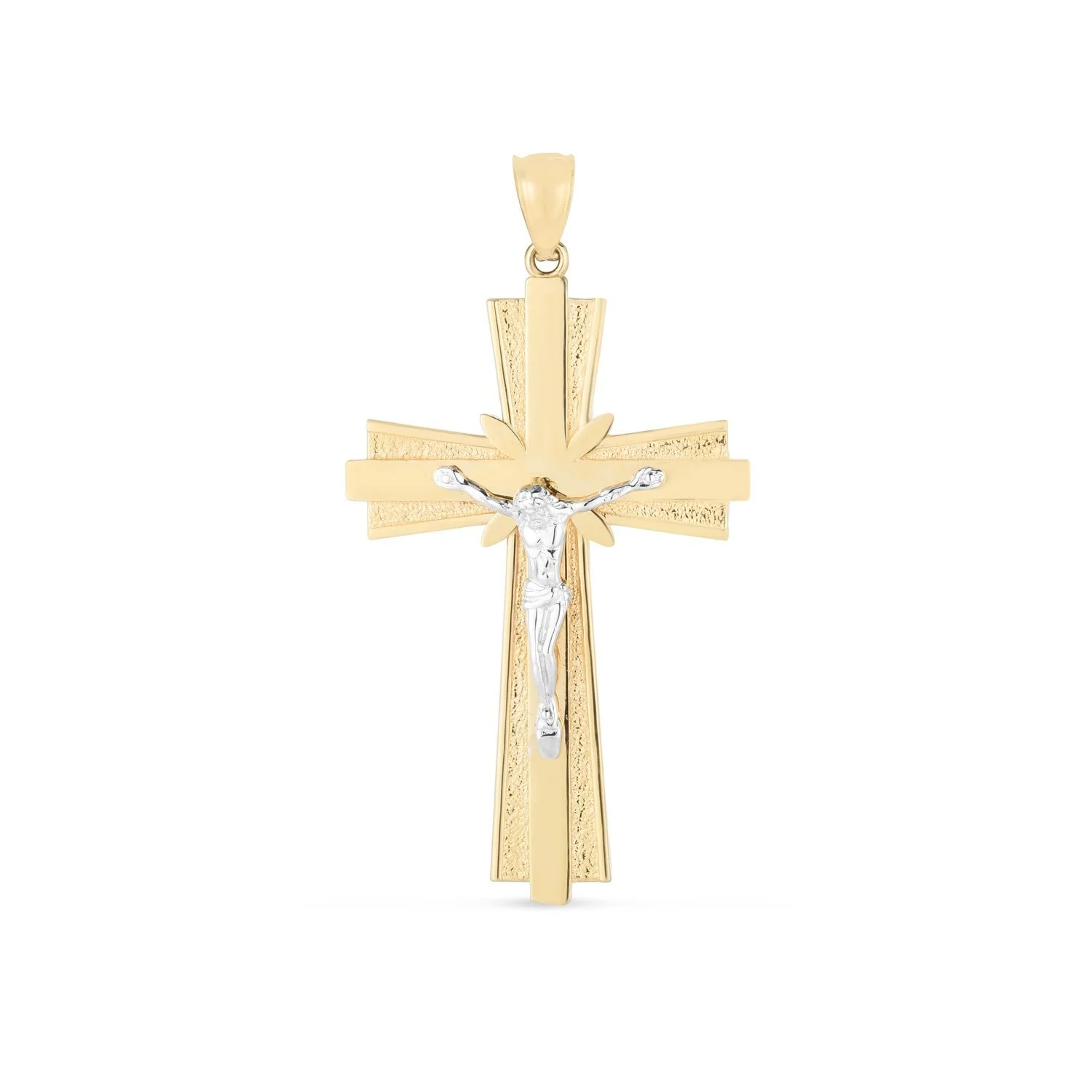 14k Two Tone Gold High Polish Diamond Cut Cross Pendant - Image 2