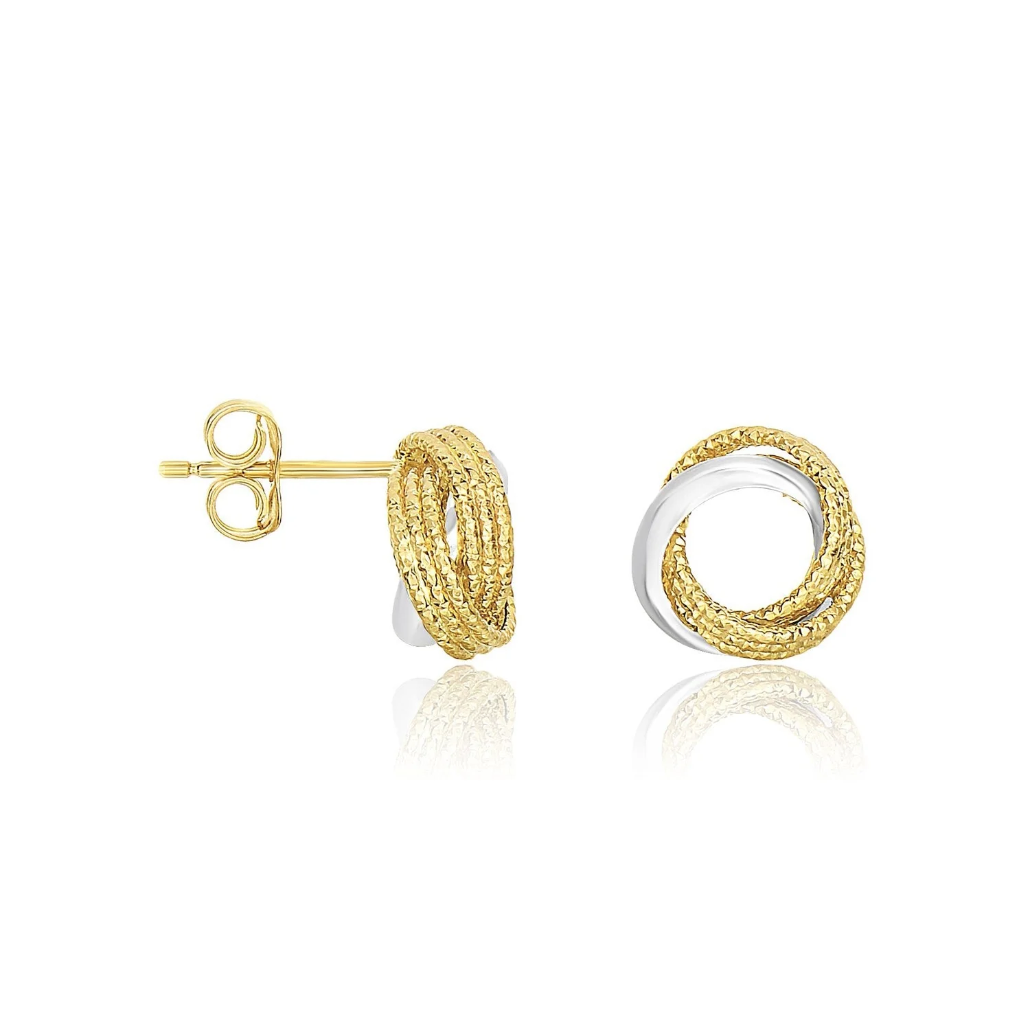 14k Two-Tone Gold Multi-Textured Open Circle Style Entwined Earrings - Image 4