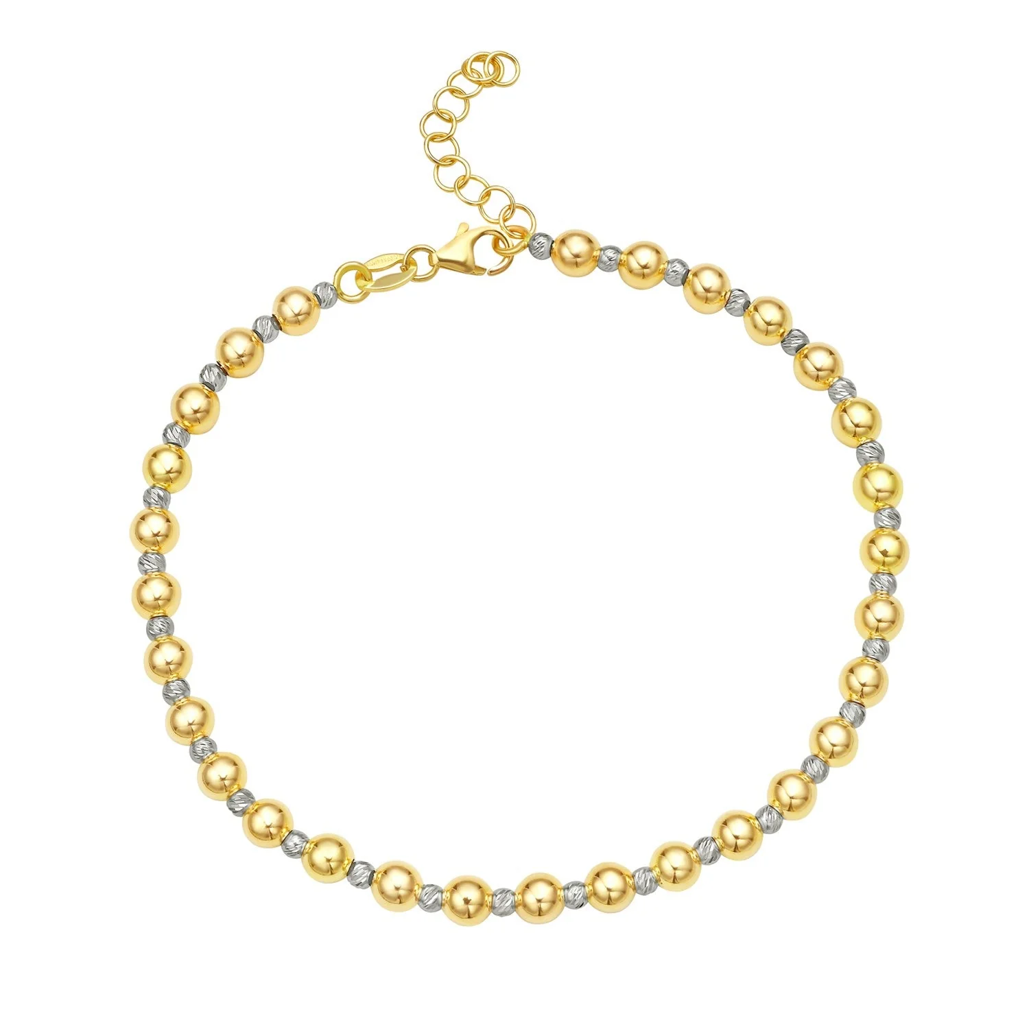 14k Two Tone Gold Polished Diamond Cut Bead Bracelet (4.00 mm) - Image 4